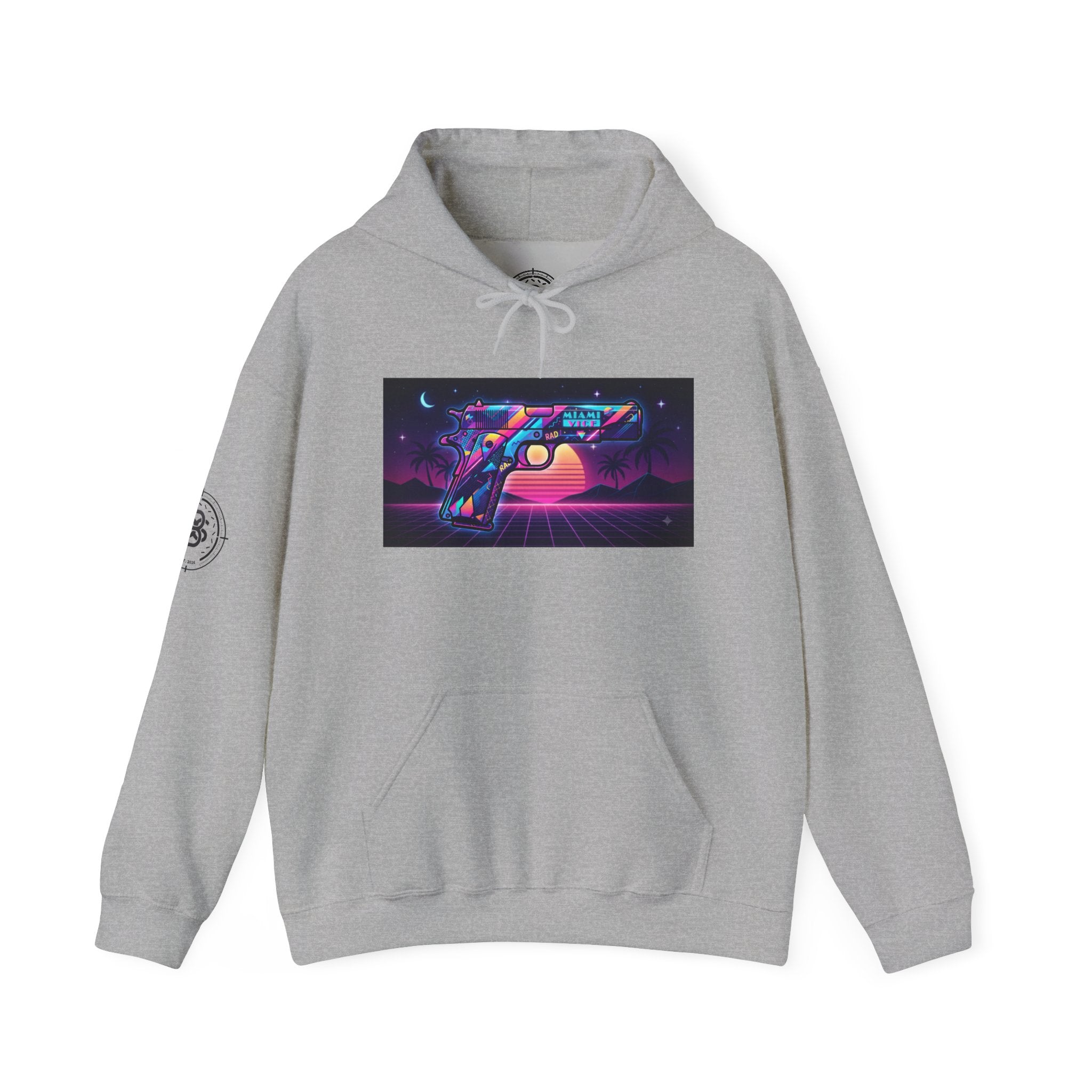 Retro 80's Pistol Sunset Hoodie — Neon Synthwave Vaporwave Graphic