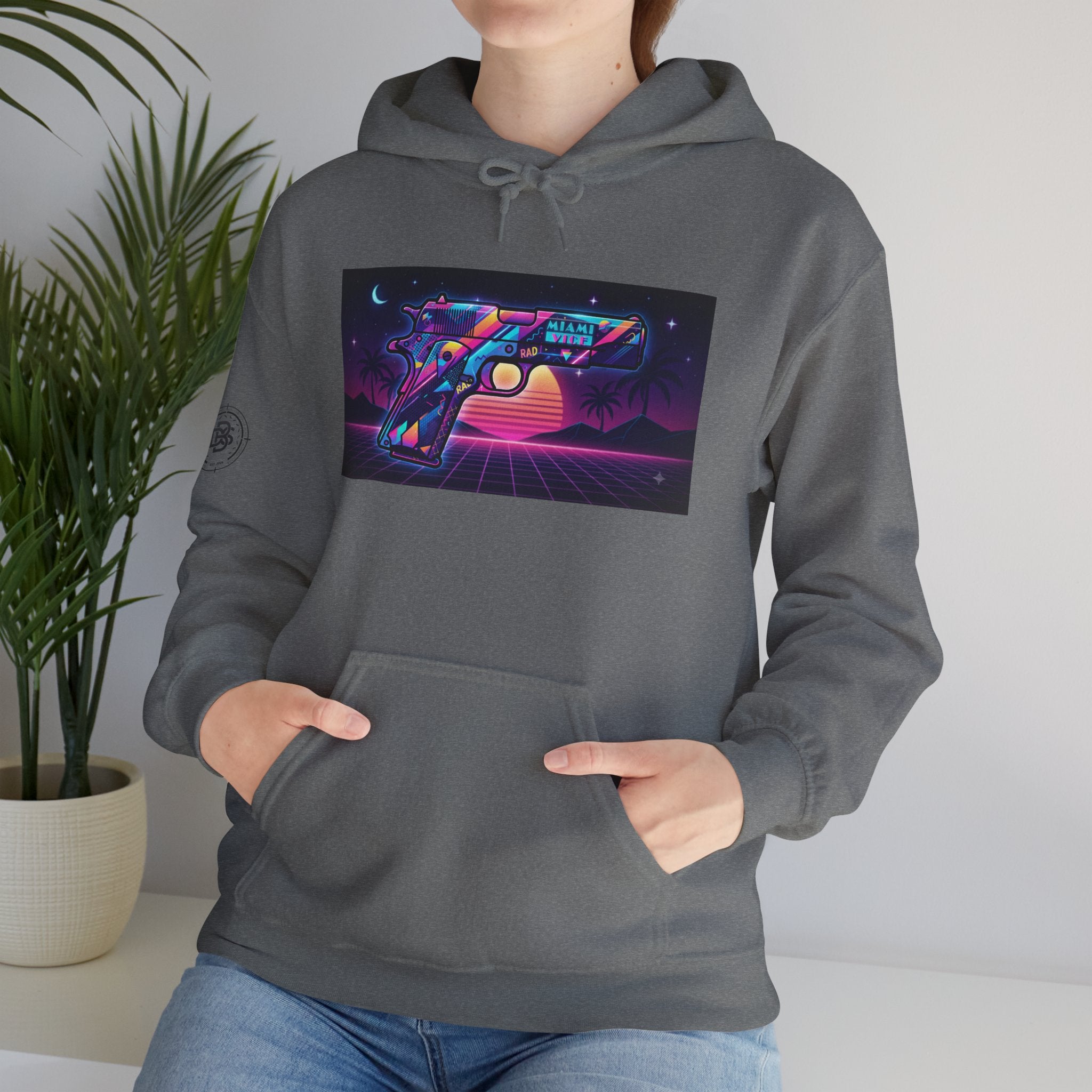 Retro 80's Pistol Sunset Hoodie — Neon Synthwave Vaporwave Graphic