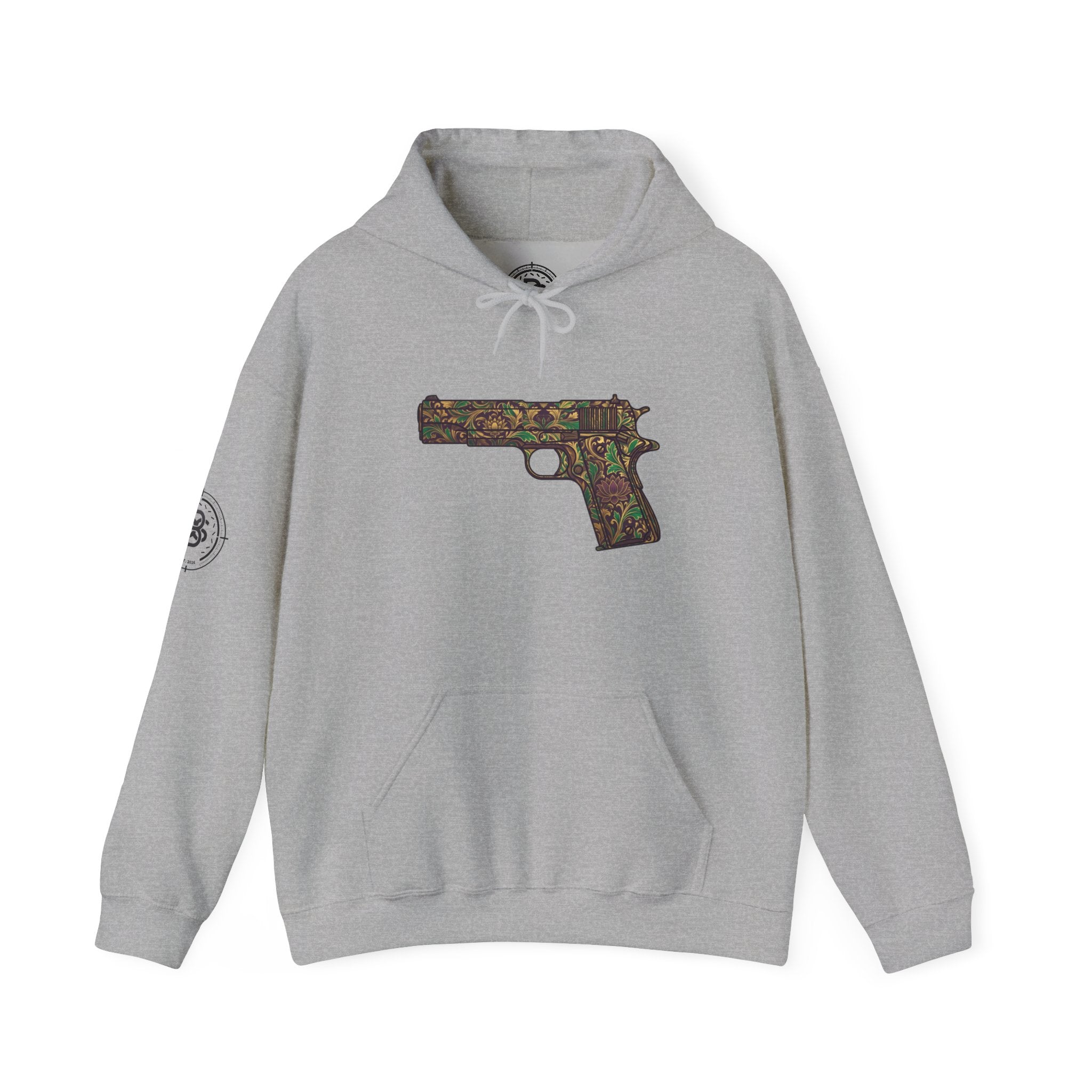 Floral Pistol Hoodie — Vintage Gun Graphic Hoodie