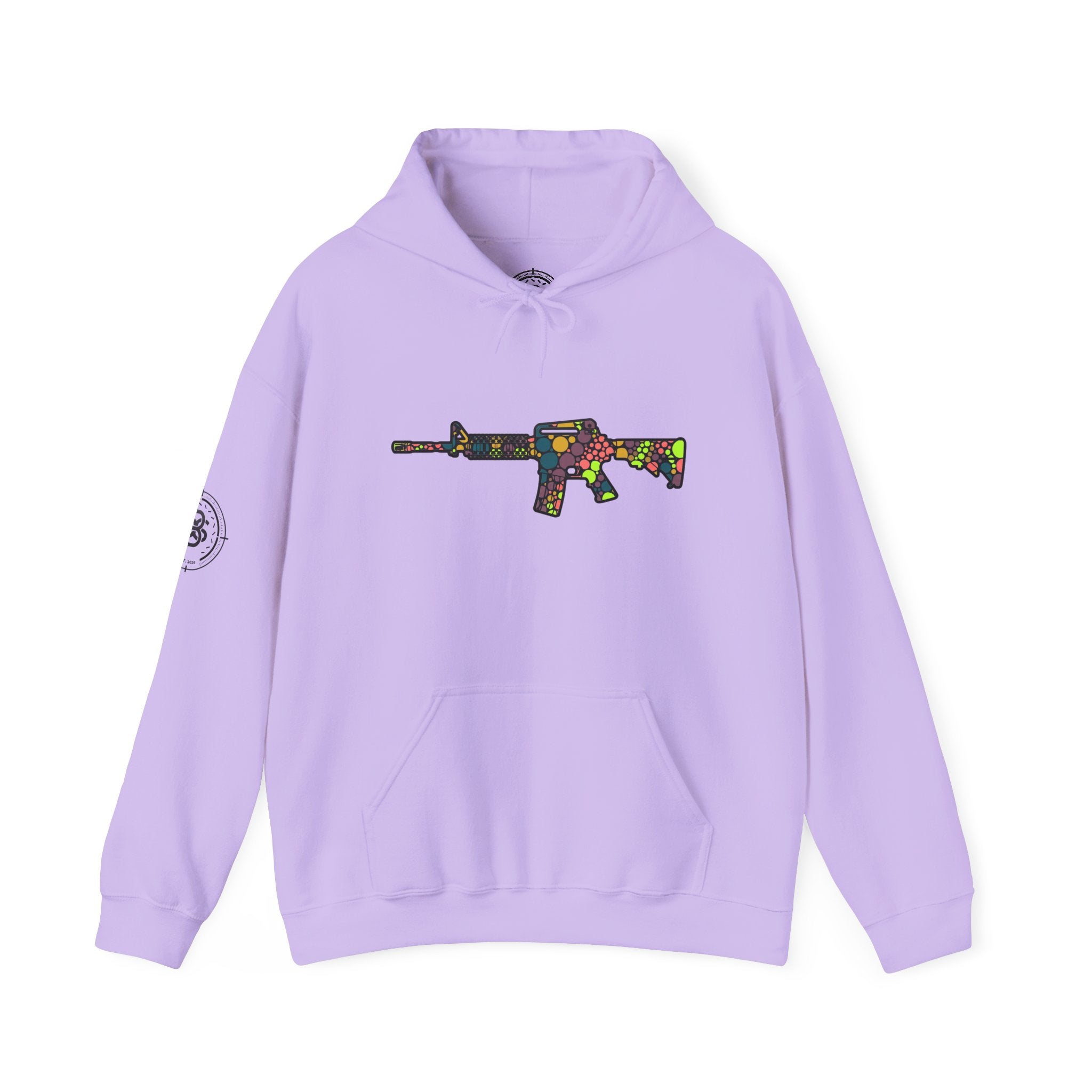 Rifle Dot Pattern Hoodie — Colorful Tactical Graphic Sweatshirt
