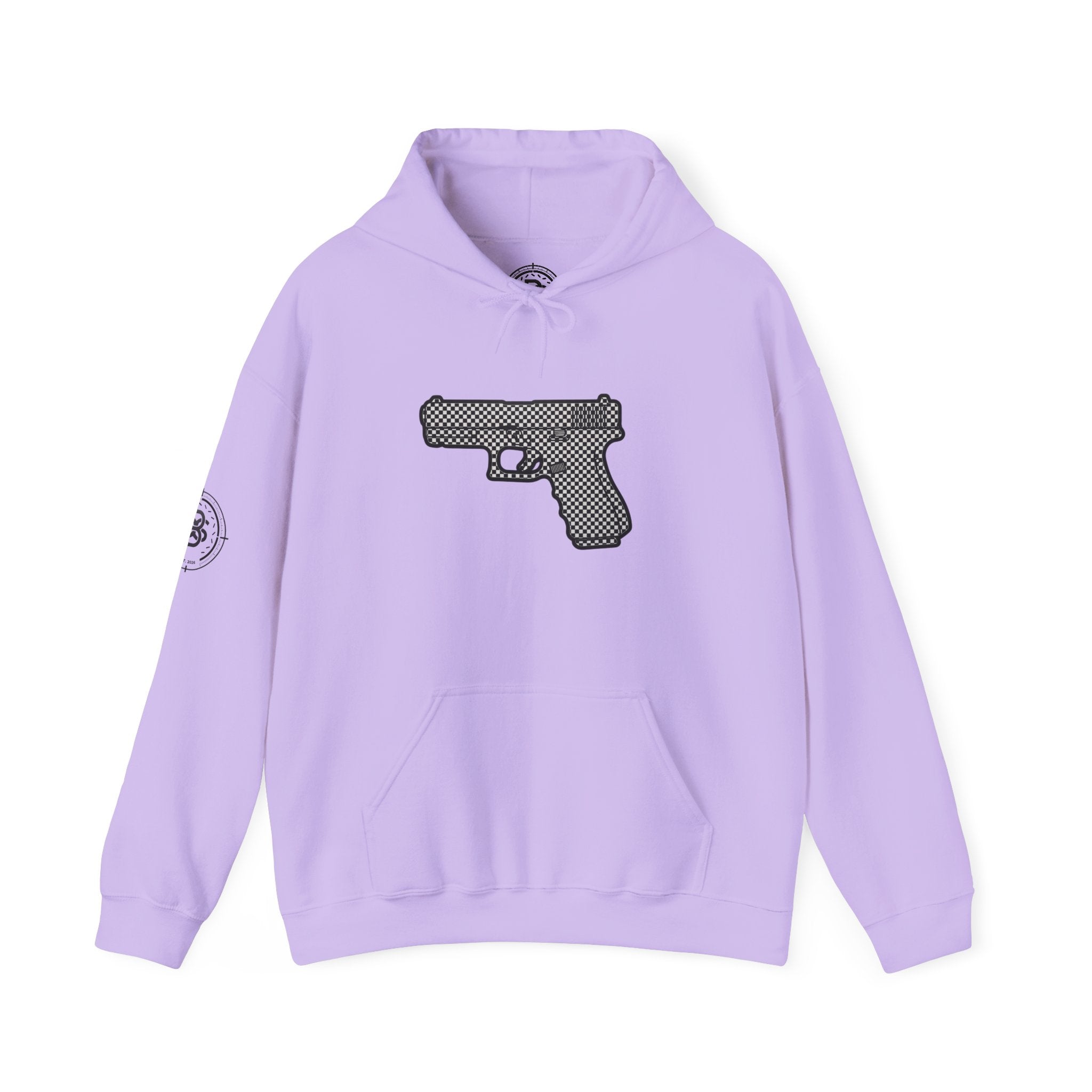 Checker Pistol Silhouette Hoodie - Graphic Pistol Pullover