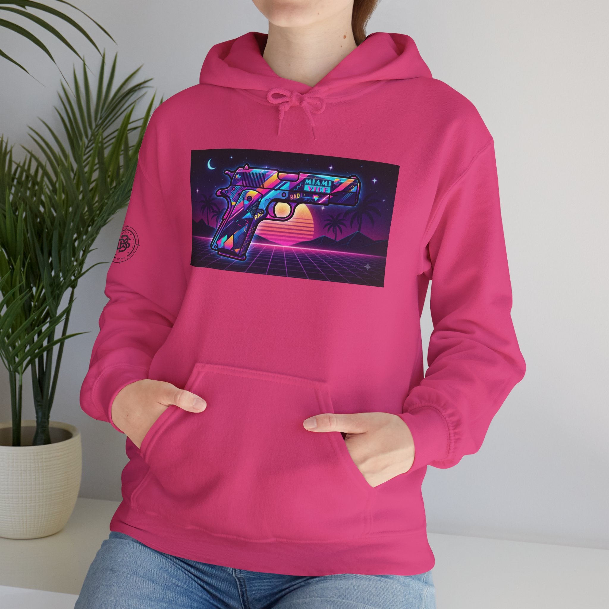 Retro 80's Pistol Sunset Hoodie — Neon Synthwave Vaporwave Graphic