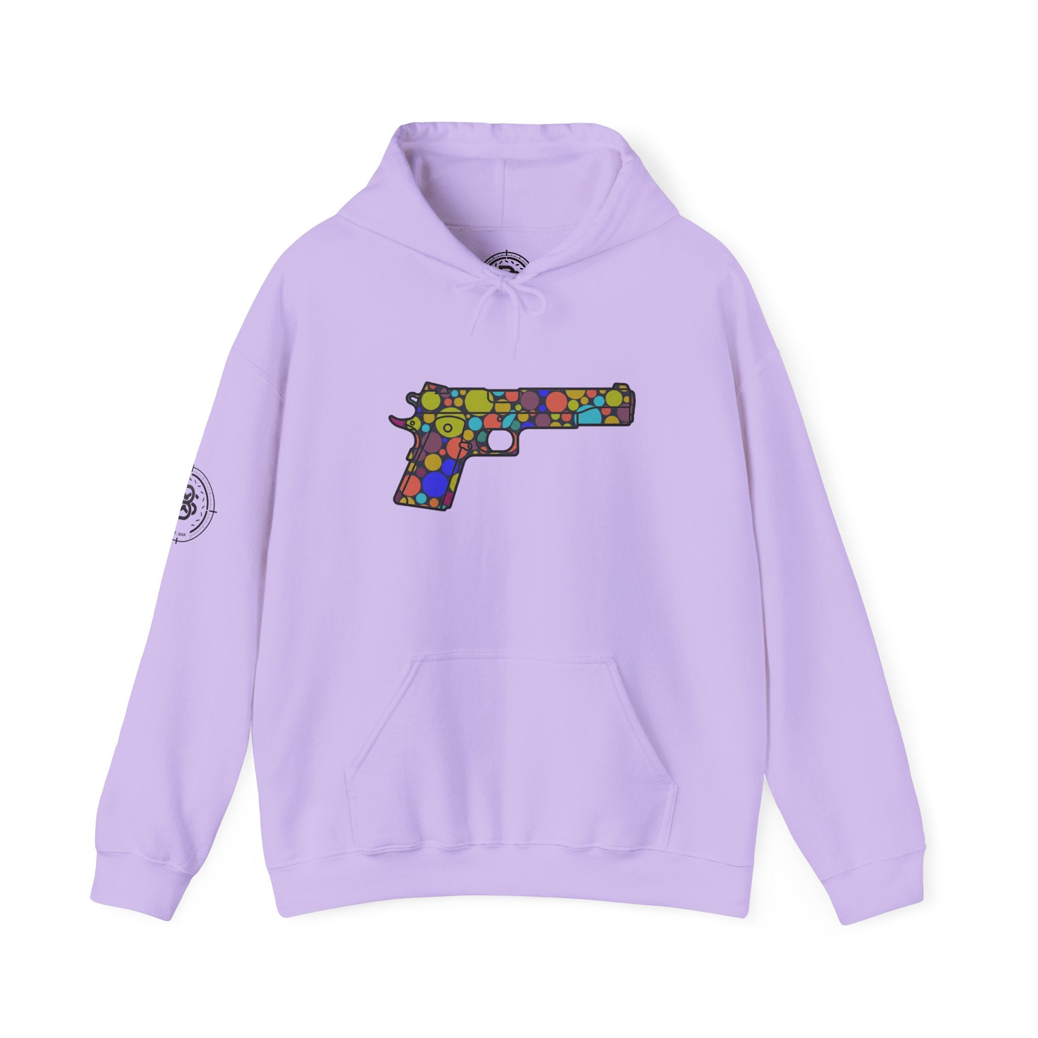 Dots Pistol Silhouette Hoodie — Colorful Mosaic Pistol Graphic Sweatshirt