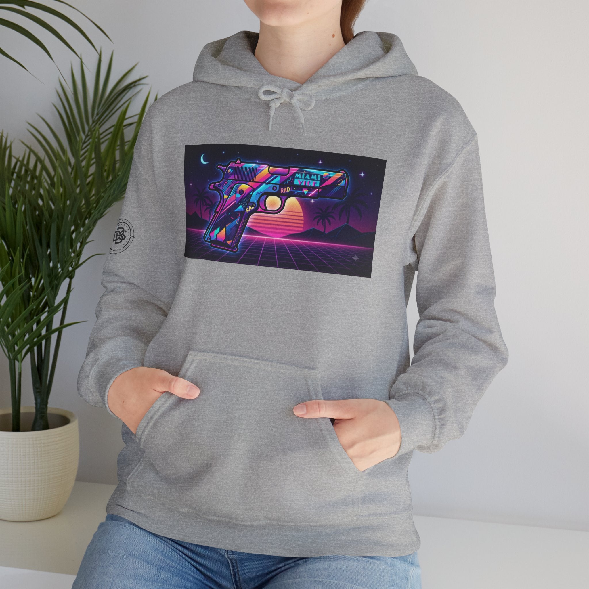 Retro 80's Pistol Sunset Hoodie — Neon Synthwave Vaporwave Graphic