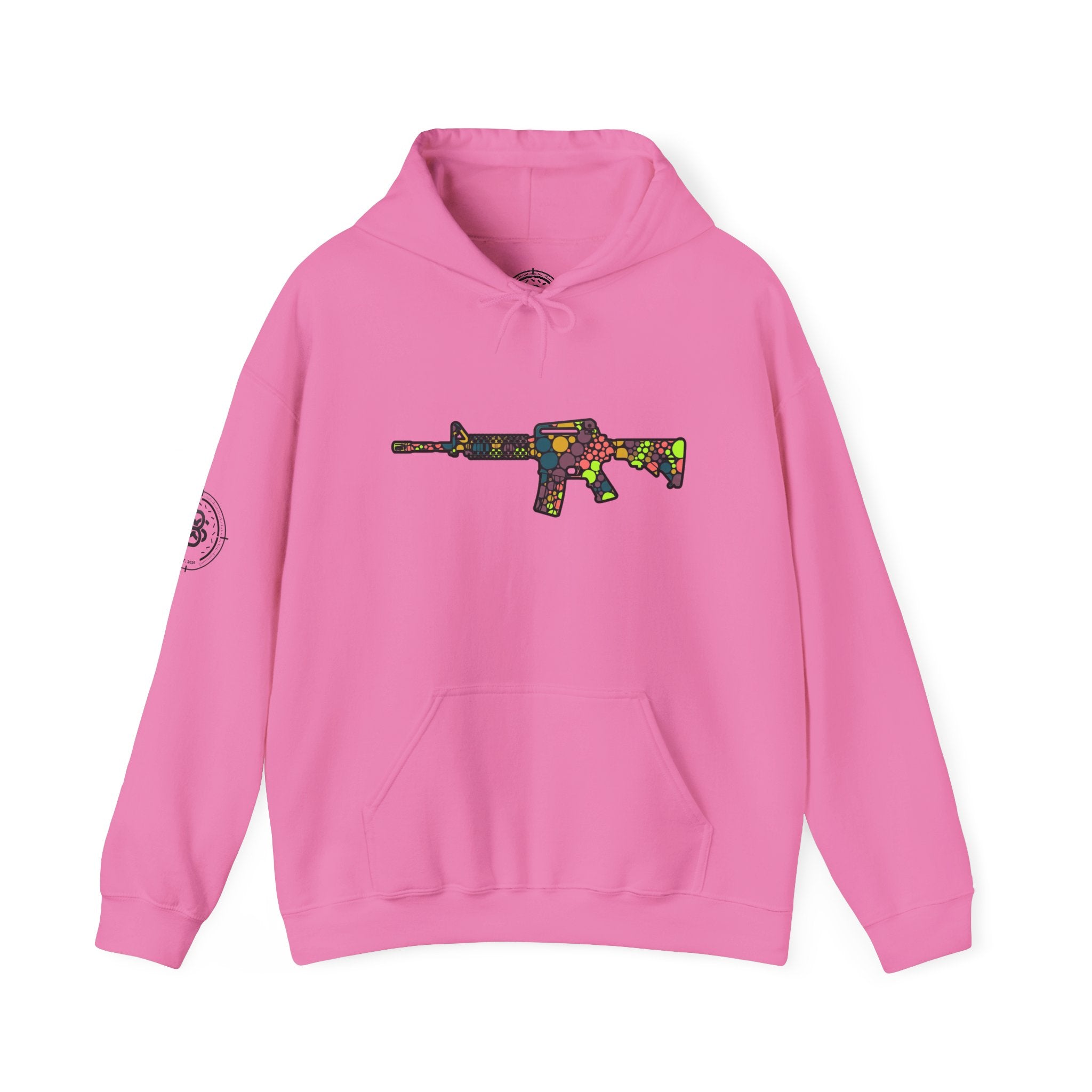 Rifle Dot Pattern Hoodie — Colorful Tactical Graphic Sweatshirt