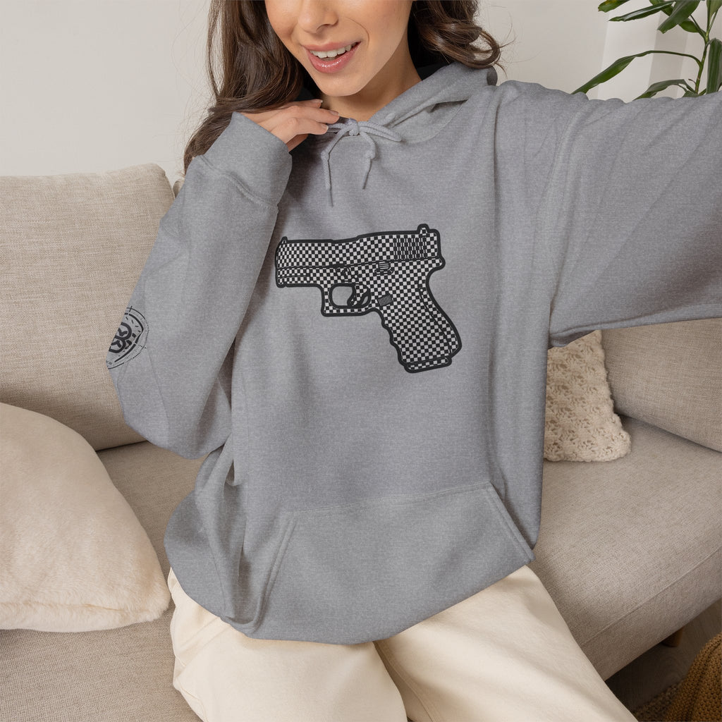 Checker Pistol Silhouette Hoodie - Graphic Pistol Pullover