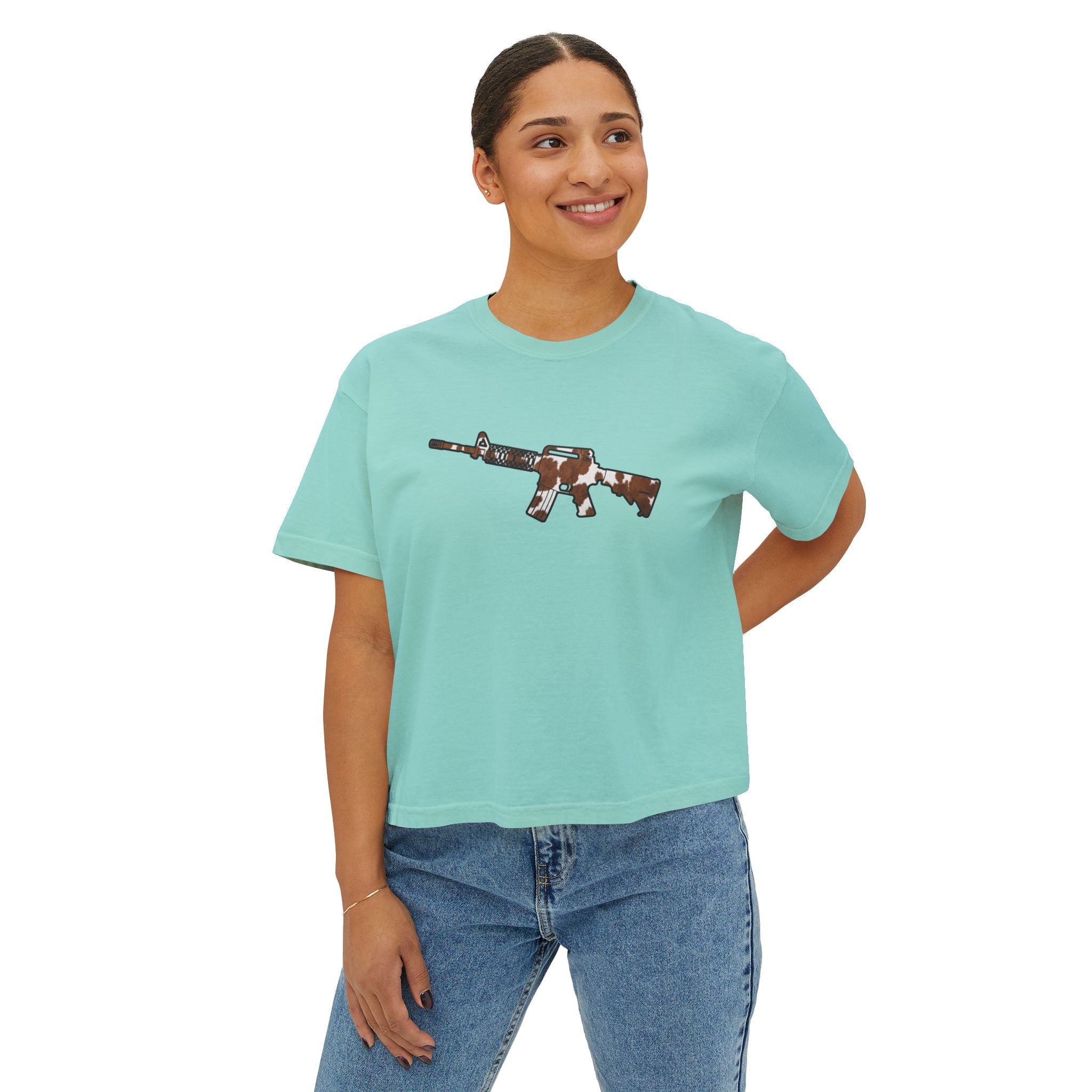 The Cowhide Collection- AR Rifle-Women's Boxy Tee