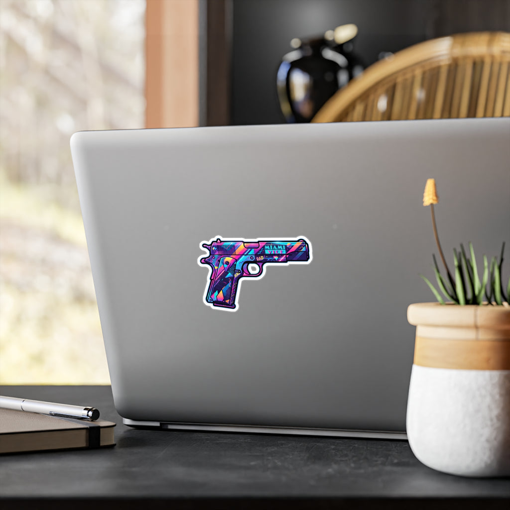 Retro 80's Pistol Vinyl Sticker — Kiss-Cut Decal
