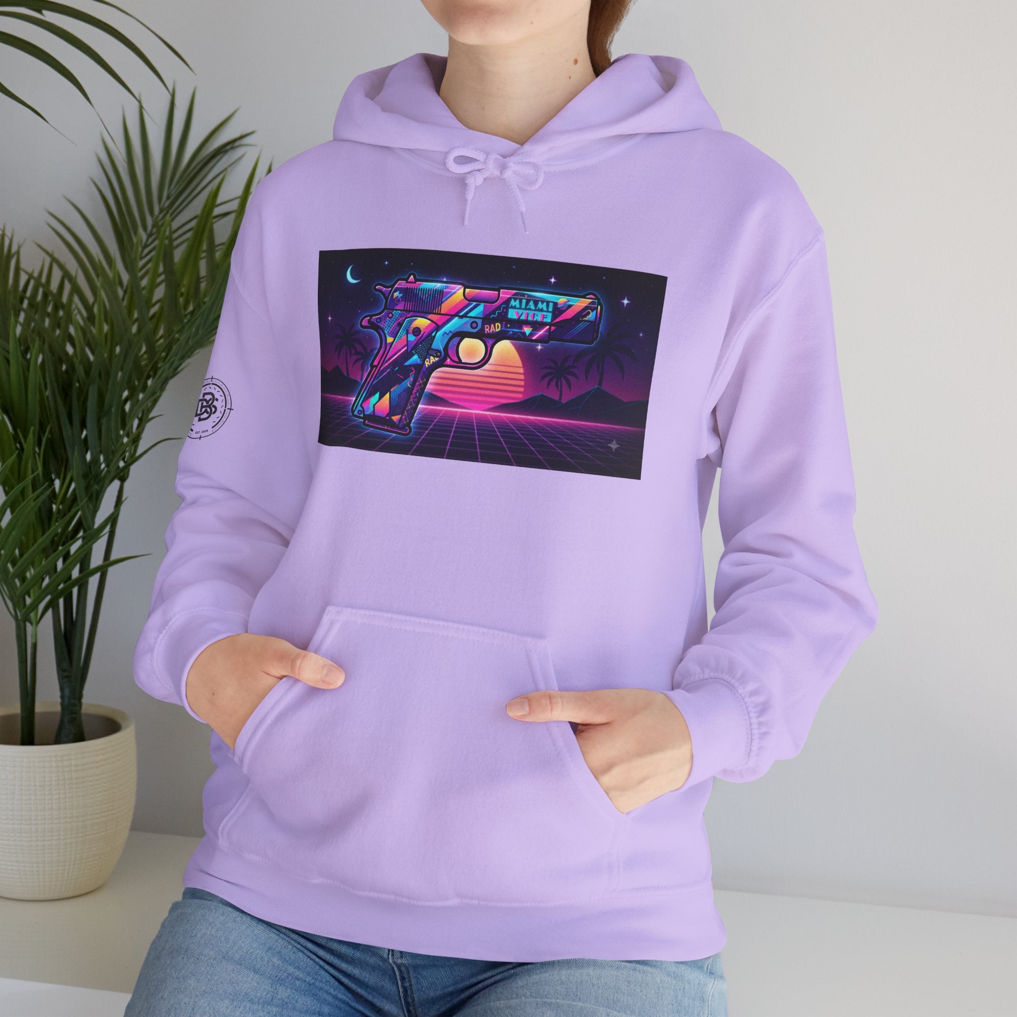 Retro 80's Pistol Sunset Hoodie — Neon Synthwave Vaporwave Graphic