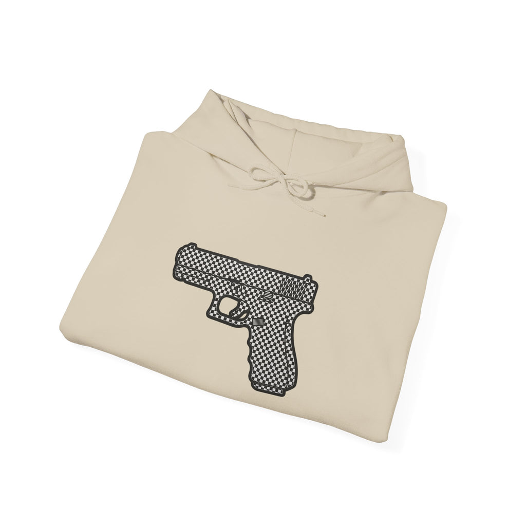 Checker Pistol Silhouette Hoodie - Graphic Pistol Pullover