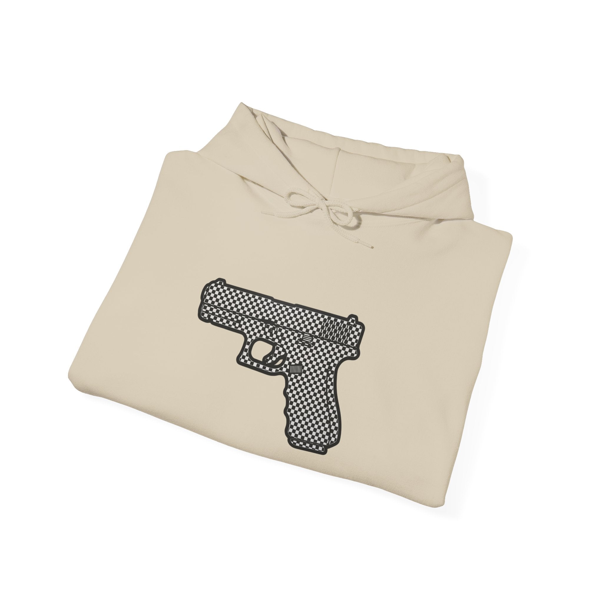 Checker Pistol Silhouette Hoodie - Graphic Pistol Pullover