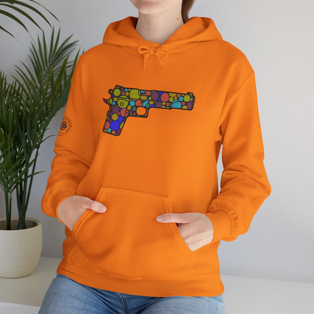 Dots Pistol Silhouette Hoodie — Colorful Mosaic Pistol Graphic Sweatshirt