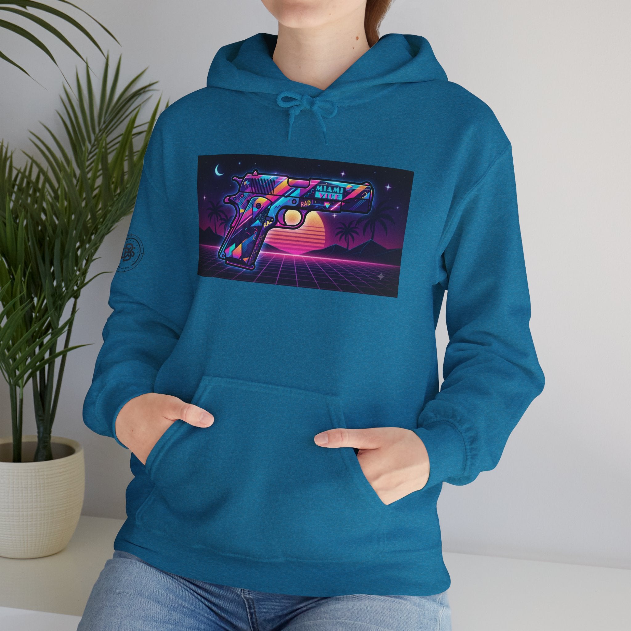 Retro 80's Pistol Sunset Hoodie — Neon Synthwave Vaporwave Graphic