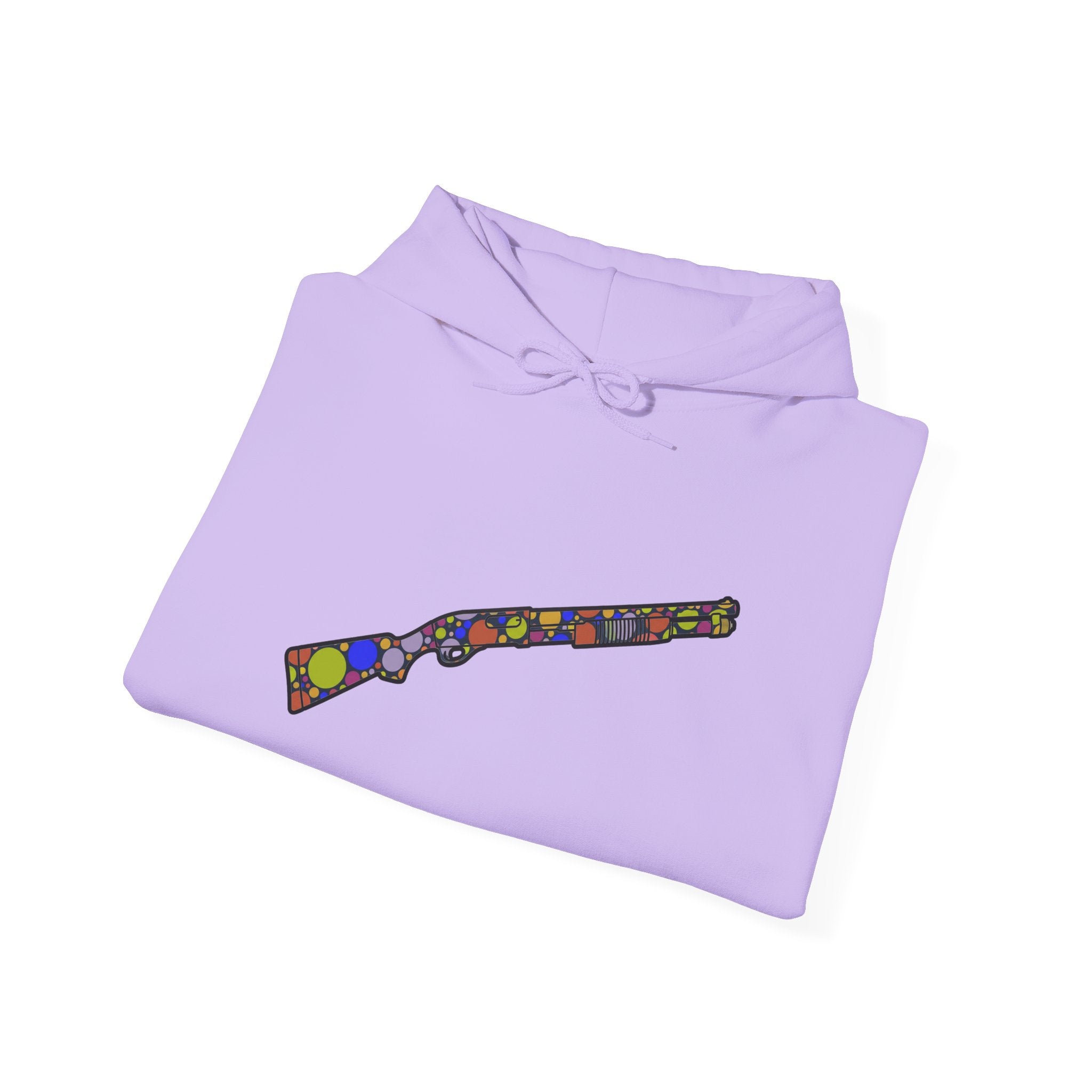 Shotgun Dot Silhouette Hoodie — Colorful Retro Hunting Sweatshirt