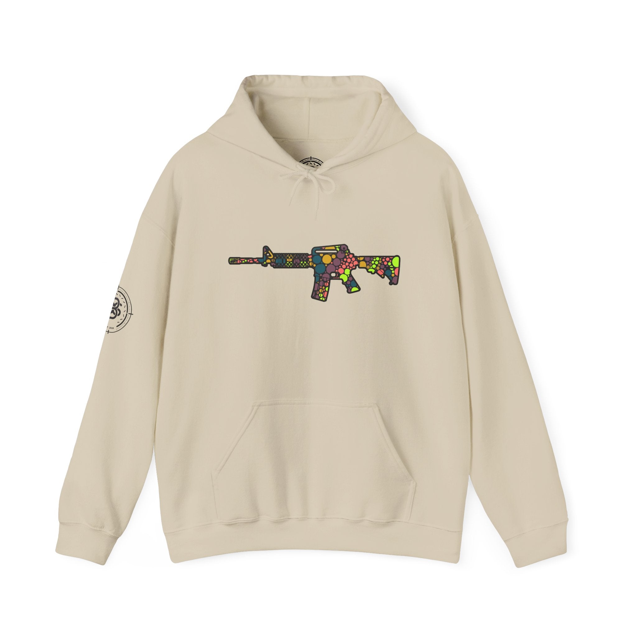 Rifle Dot Pattern Hoodie — Colorful Tactical Graphic Sweatshirt