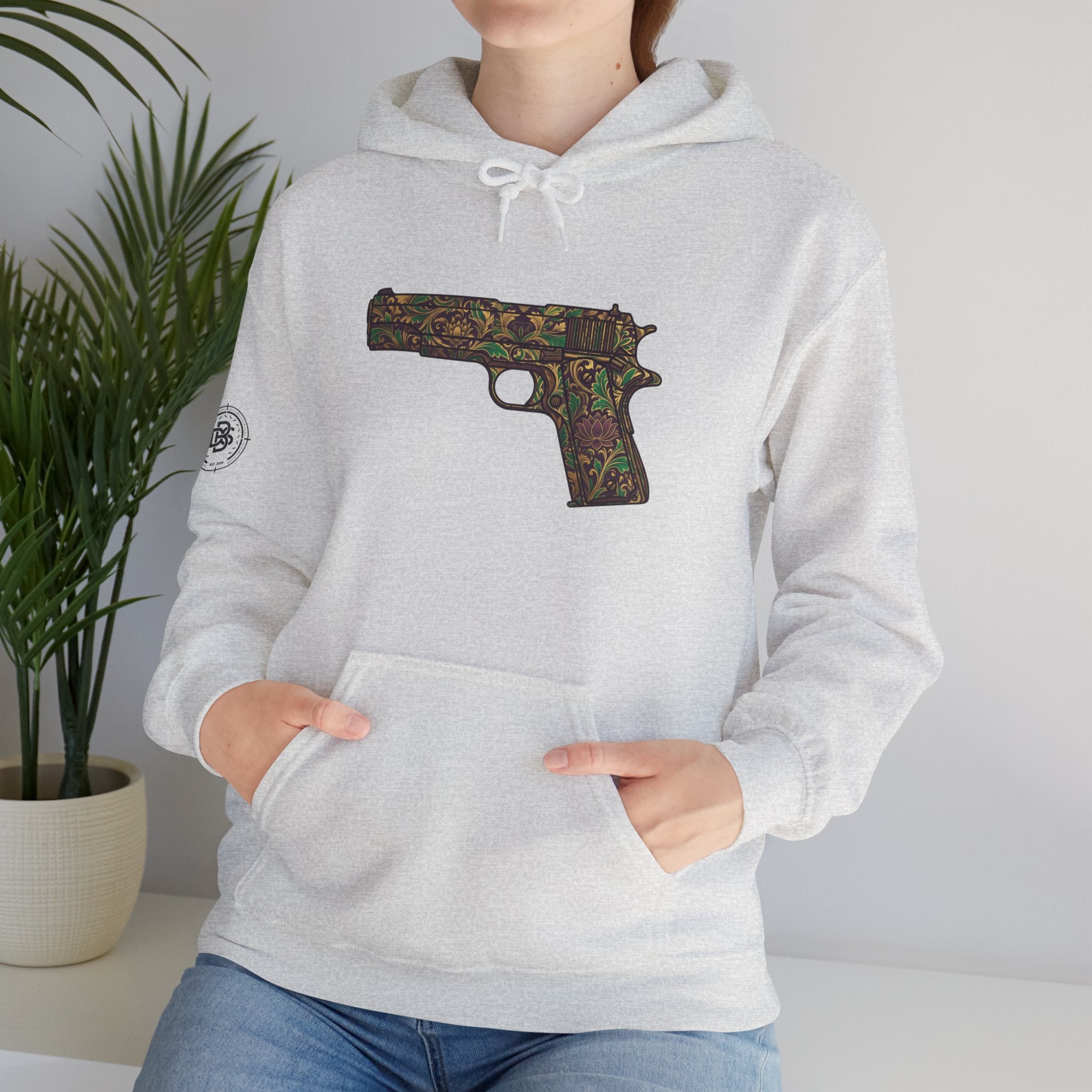 Floral Pistol Hoodie — Vintage Gun Graphic Hoodie