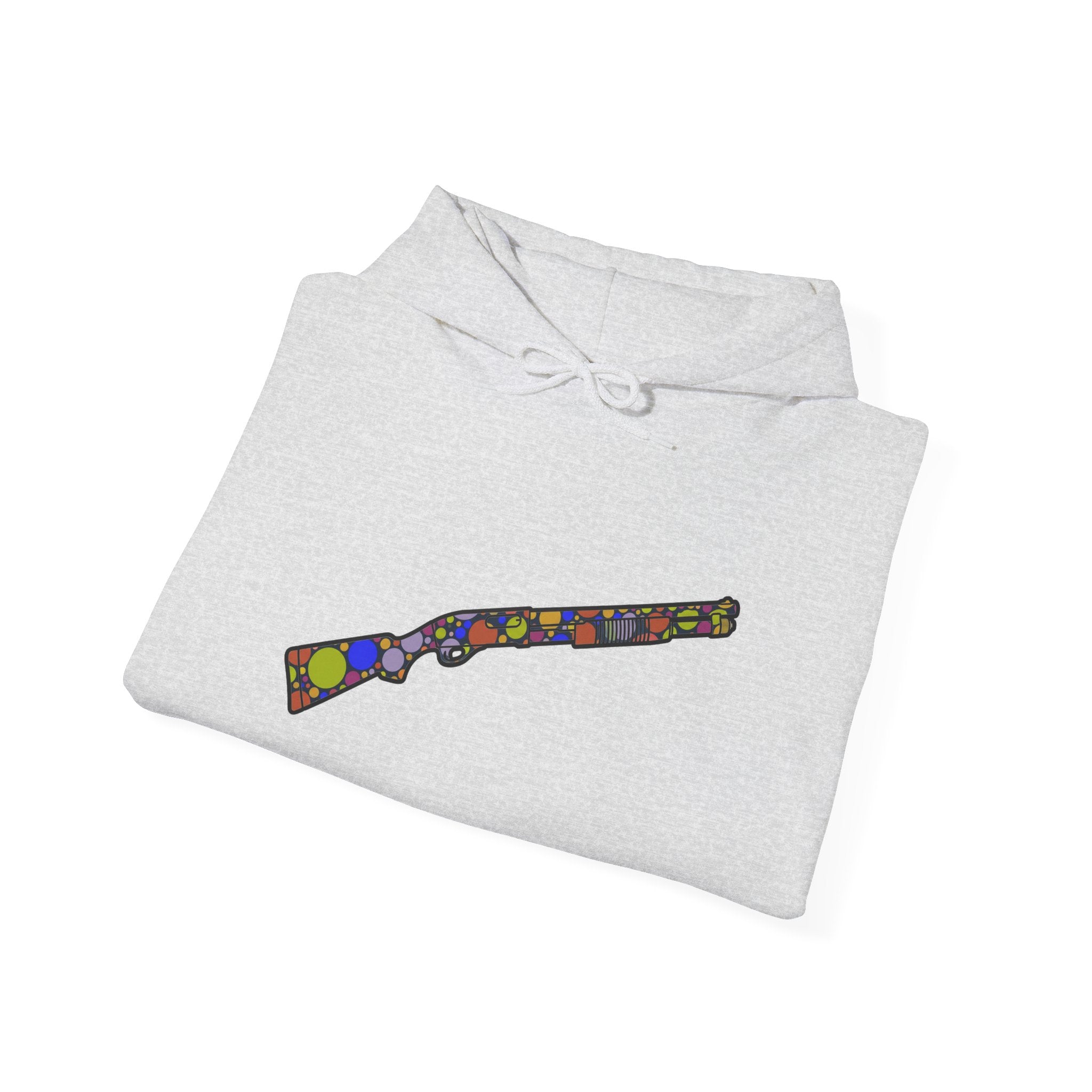 Shotgun Dot Silhouette Hoodie — Colorful Retro Hunting Sweatshirt