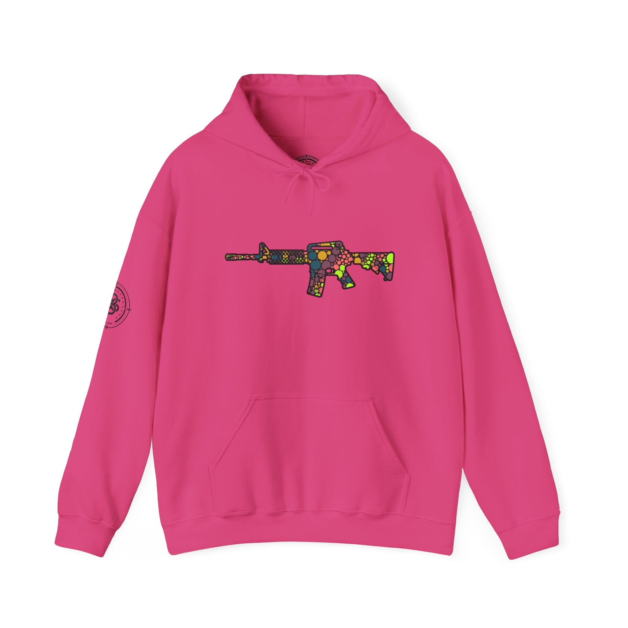 Rifle Dot Pattern Hoodie — Colorful Tactical Graphic Sweatshirt