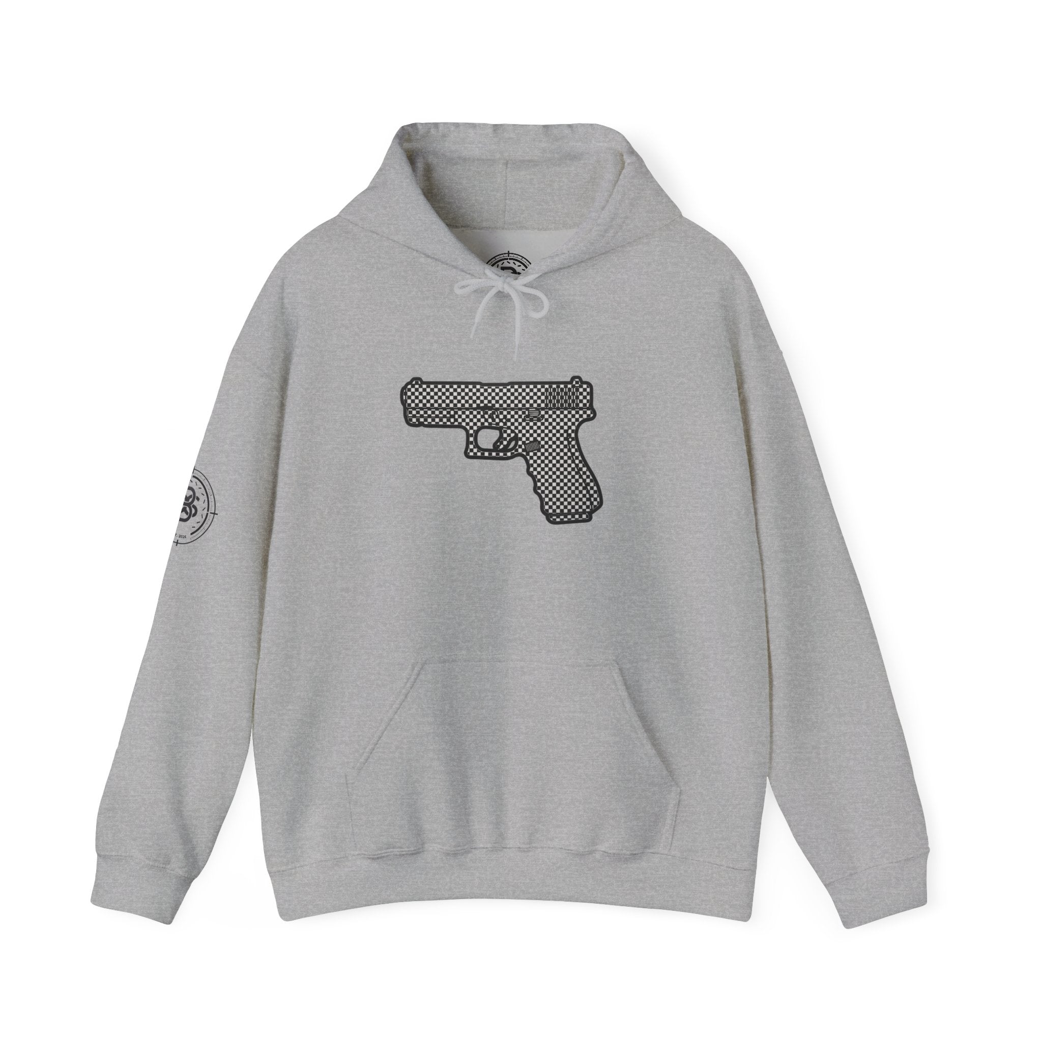 Checker Pistol Silhouette Hoodie - Graphic Pistol Pullover