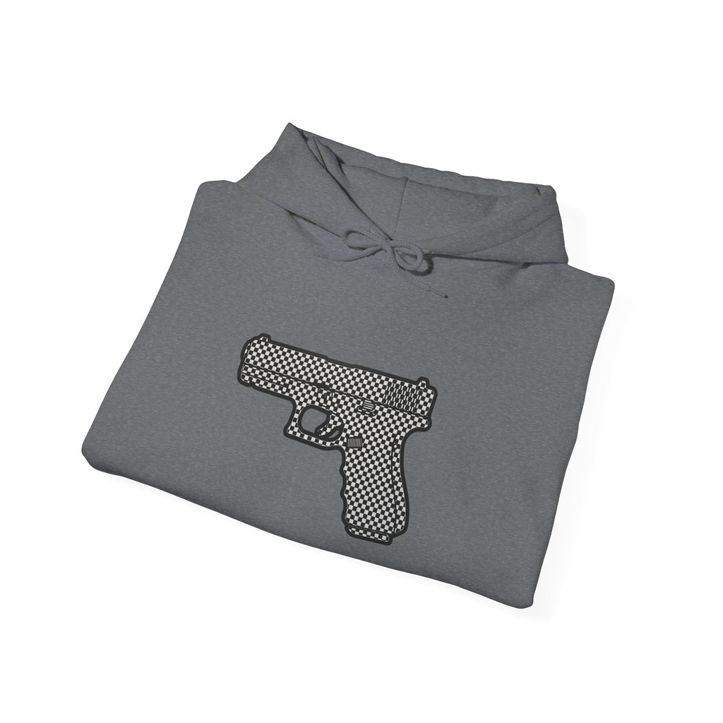 Checker Pistol Silhouette Hoodie - Graphic Pistol Pullover