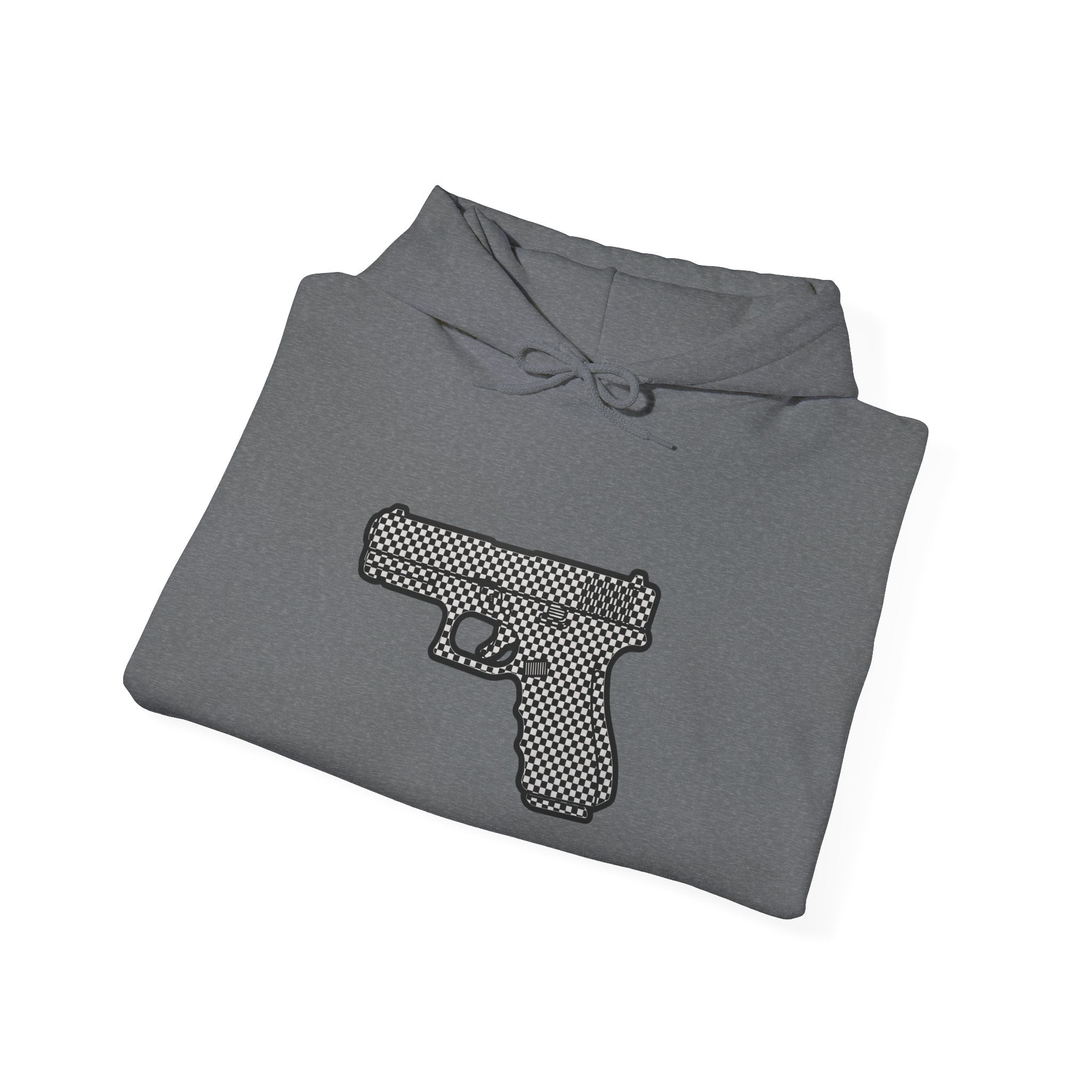 Checker Pistol Silhouette Hoodie - Graphic Pistol Pullover