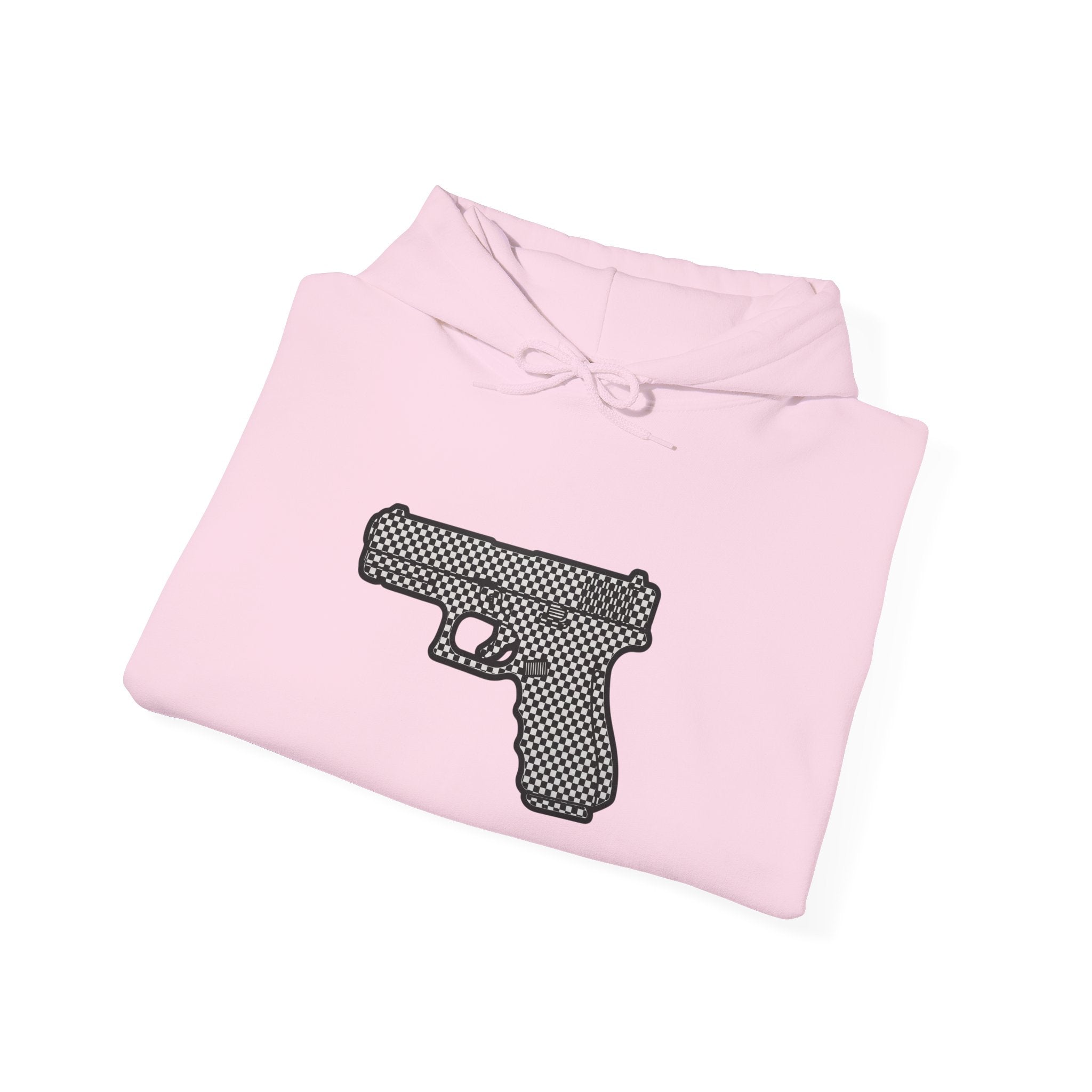 Checker Pistol Silhouette Hoodie - Graphic Pistol Pullover