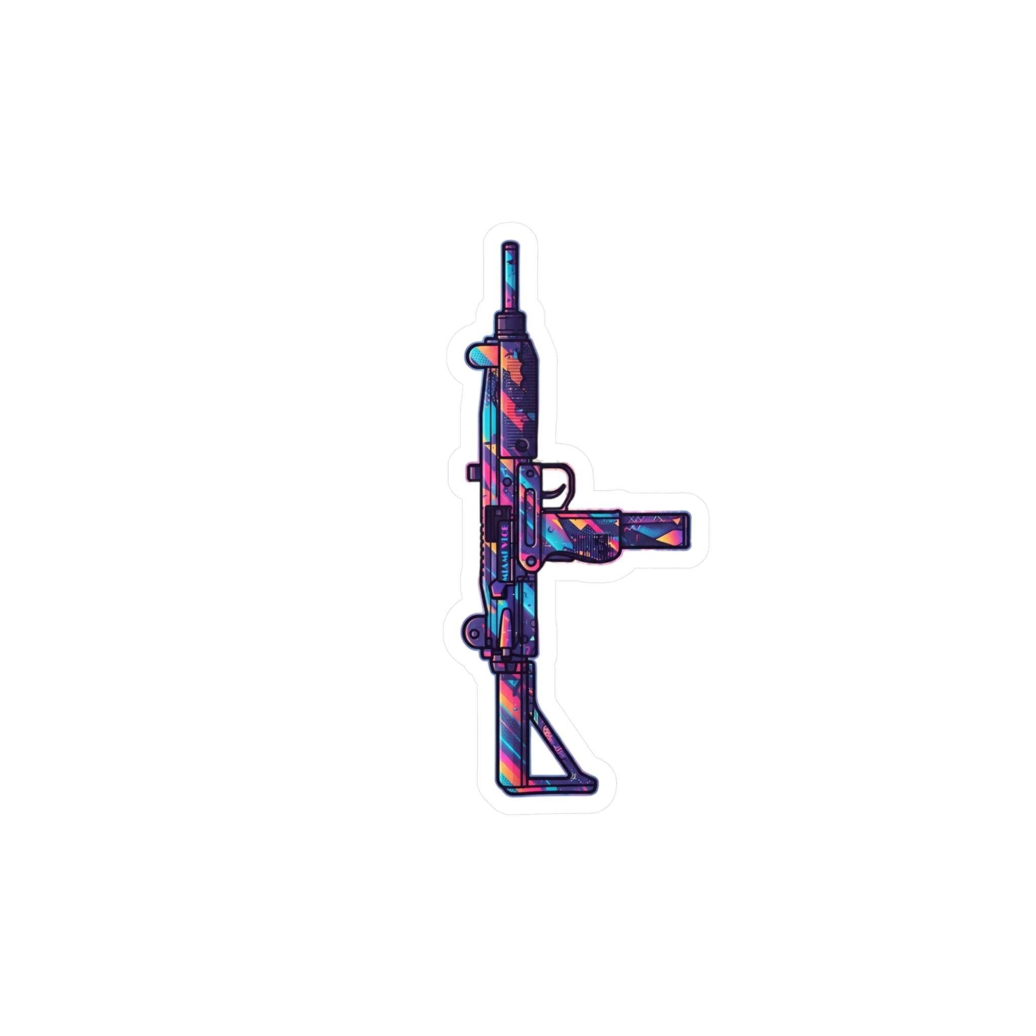 Retro UZI Vinyl Sticker — Psychedelic Submachine Gun Kiss-Cut Decal