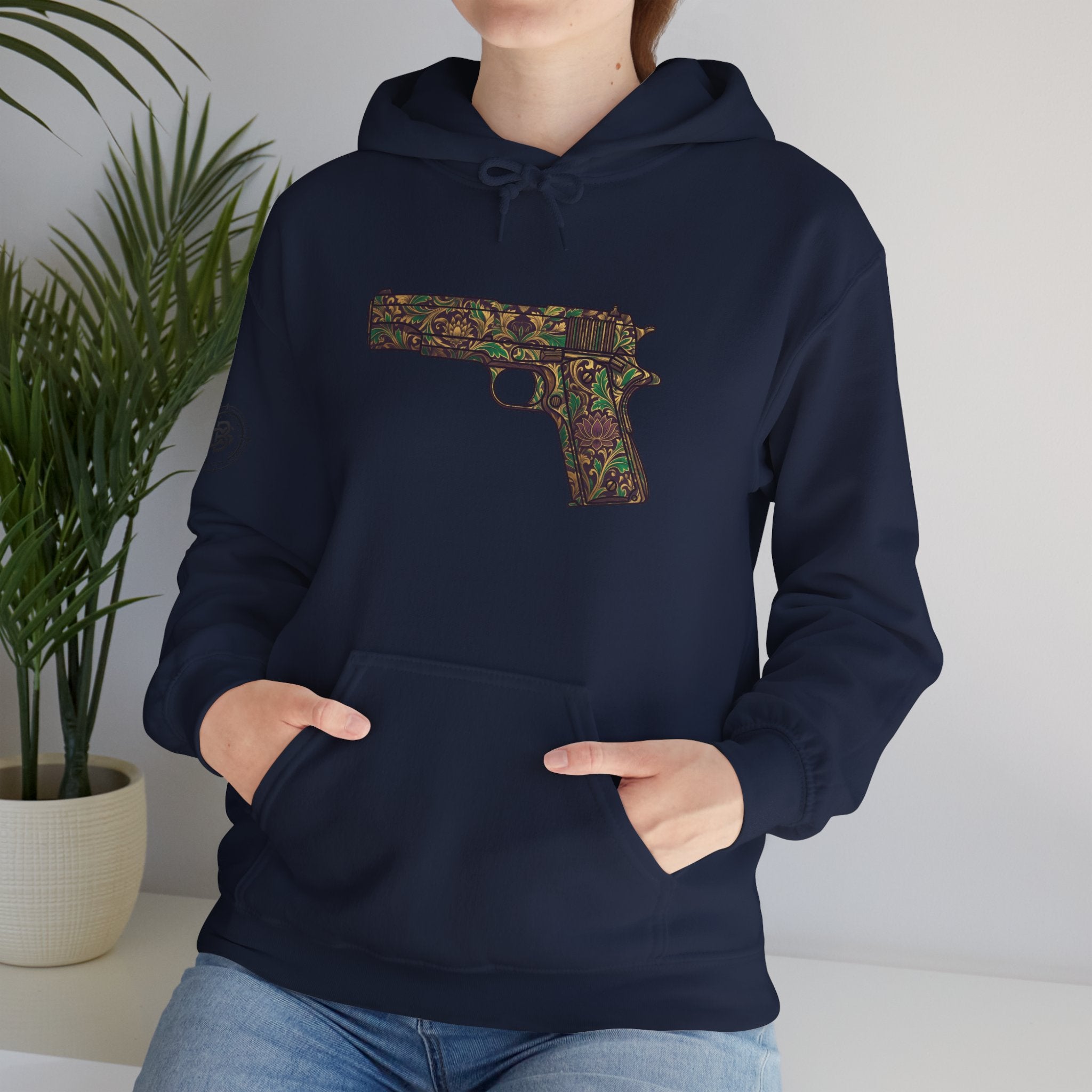 Floral Pistol Hoodie — Vintage Gun Graphic Hoodie