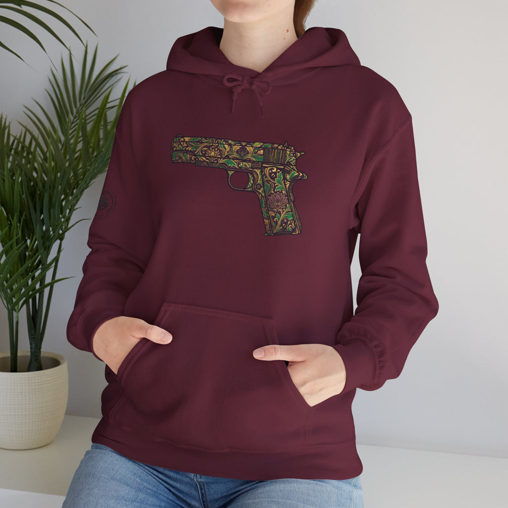 Floral Pistol Hoodie — Vintage Gun Graphic Hoodie