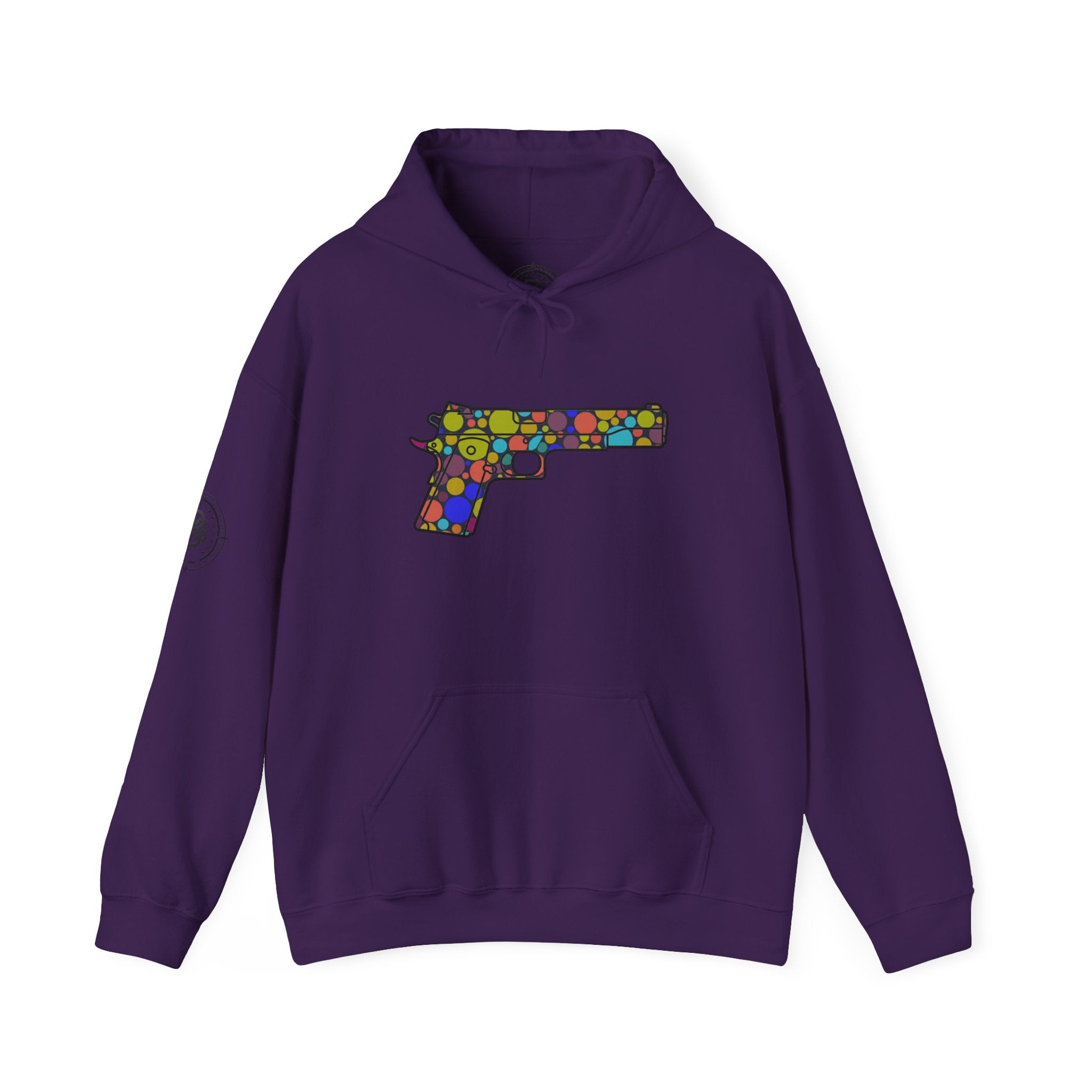 Dots Pistol Silhouette Hoodie — Colorful Mosaic Pistol Graphic Sweatshirt