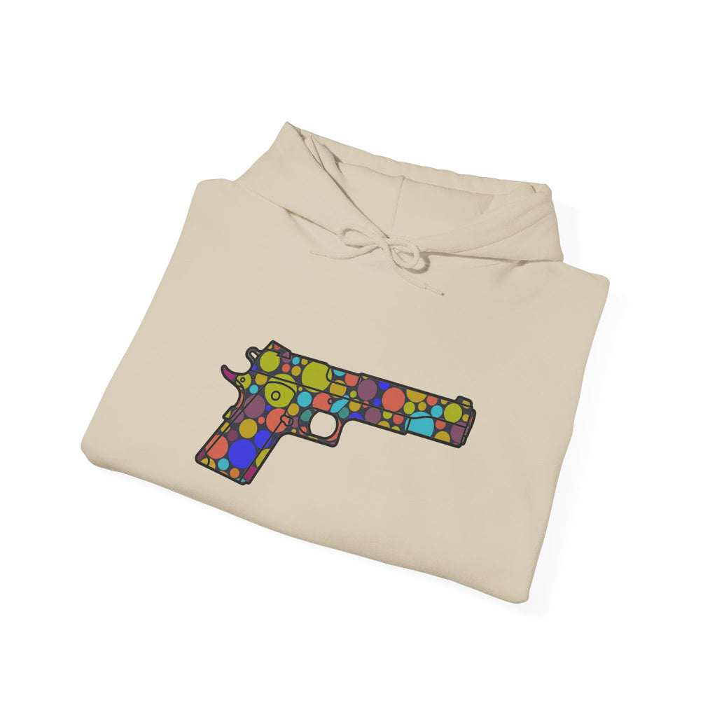 Dots Pistol Silhouette Hoodie — Colorful Mosaic Pistol Graphic Sweatshirt