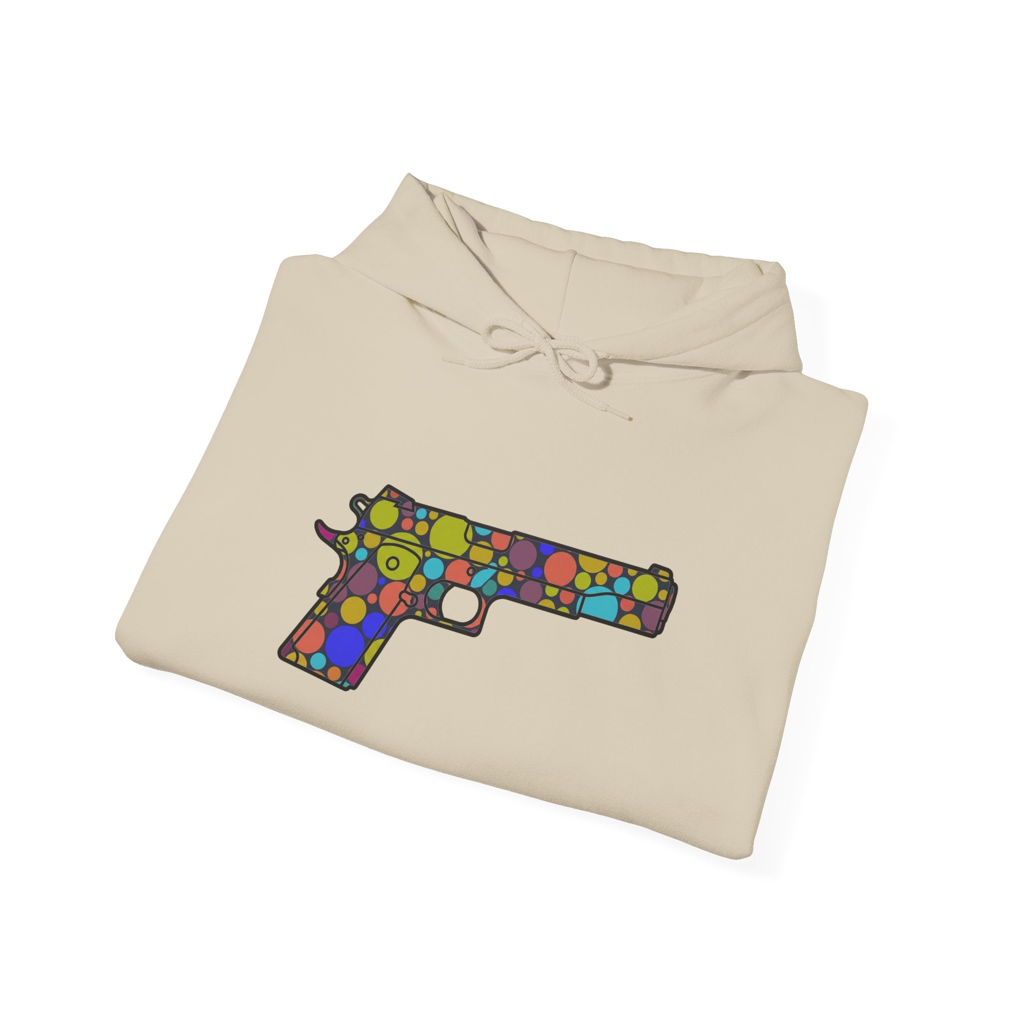 Dots Pistol Silhouette Hoodie — Colorful Mosaic Pistol Graphic Sweatshirt