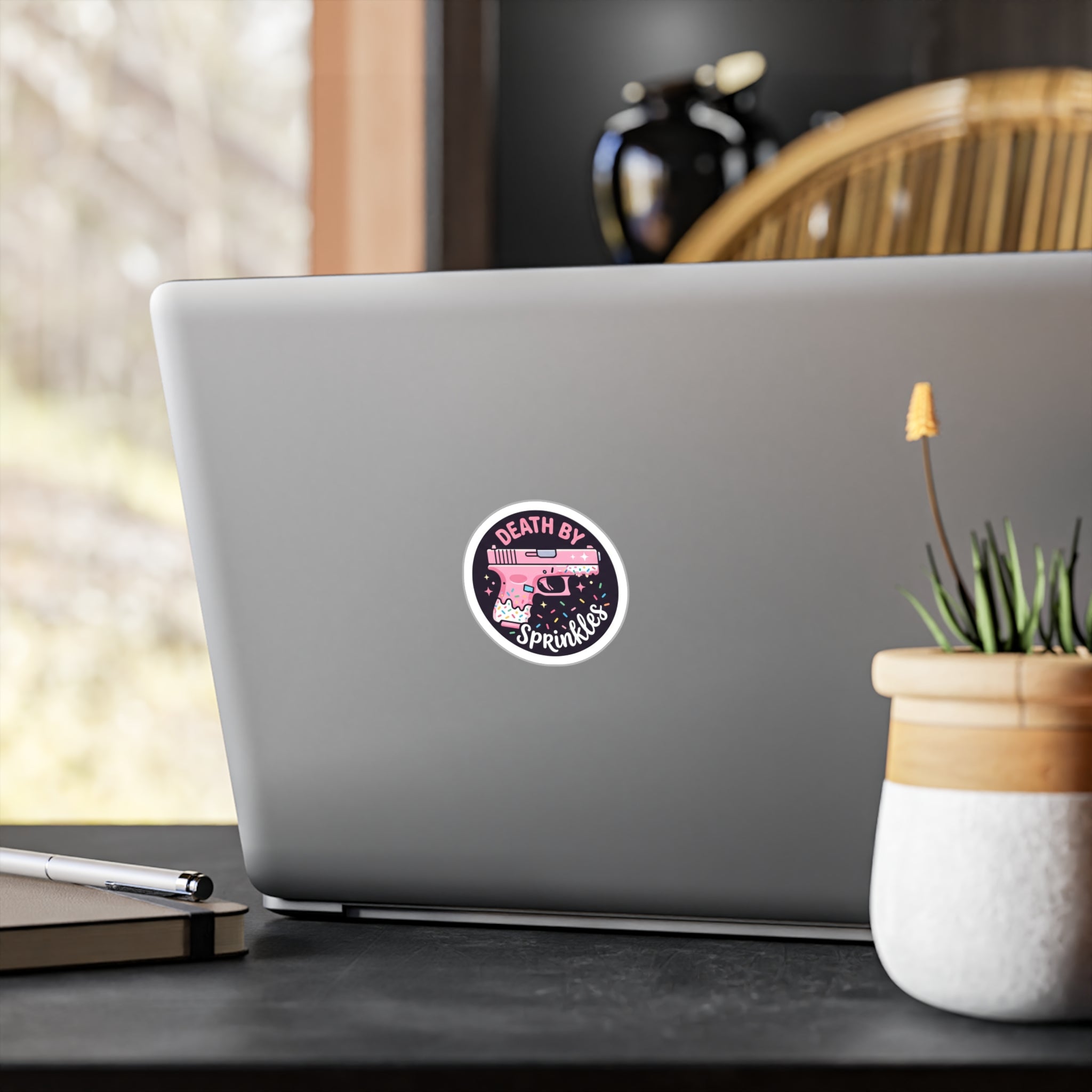 "Death by Sprinkles" Pink Gun Kiss-Cut Vinyl Decal Sticker