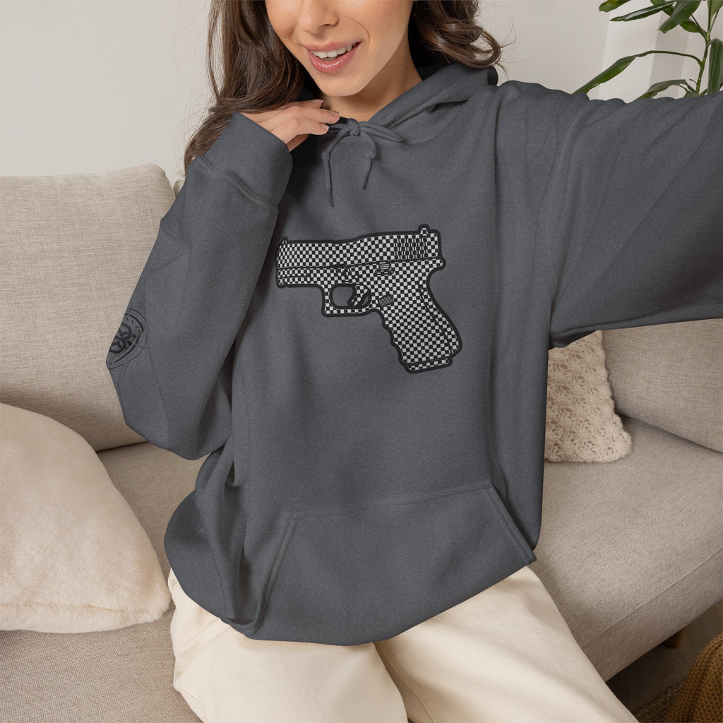 Checker Pistol Silhouette Hoodie - Graphic Pistol Pullover