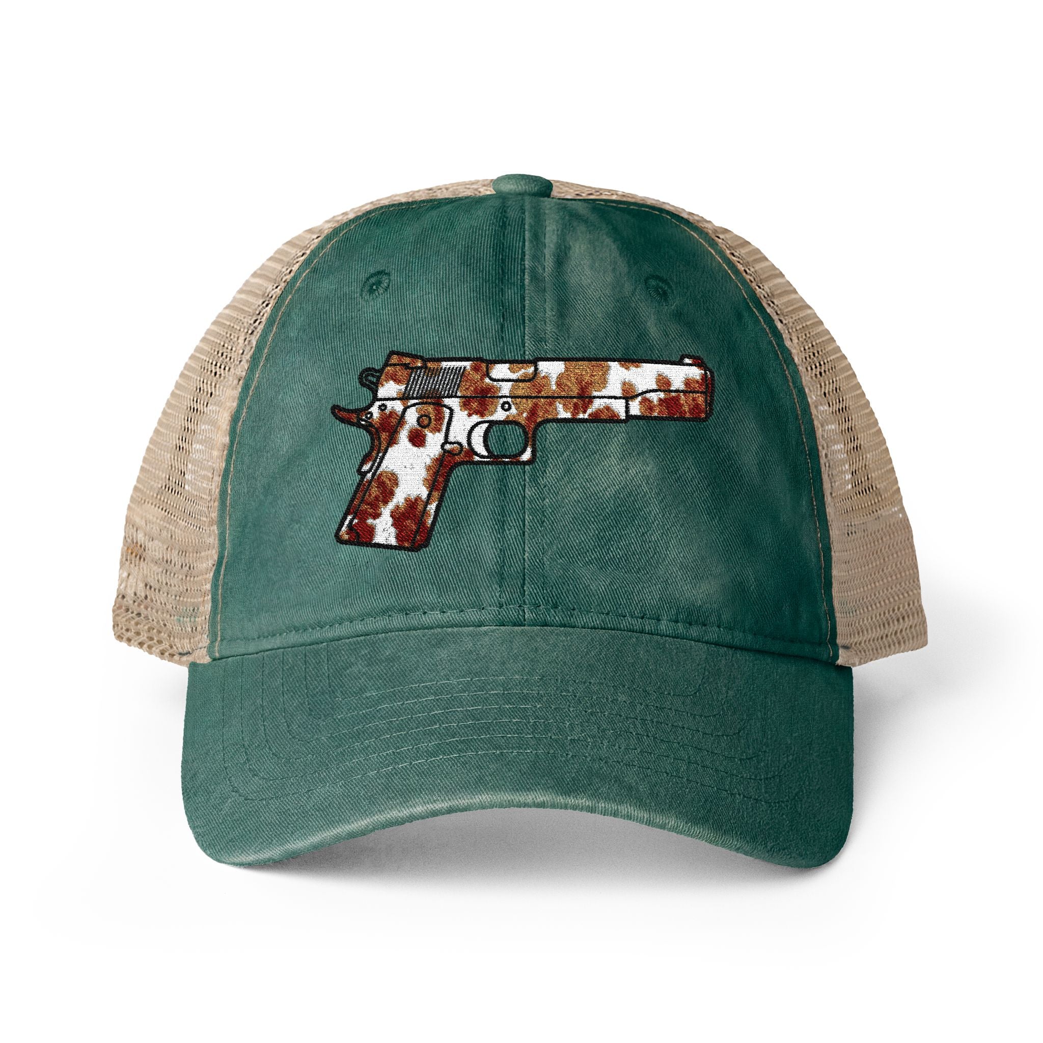 Cow Print Pistol Women's Washed Mesh-Back Cap