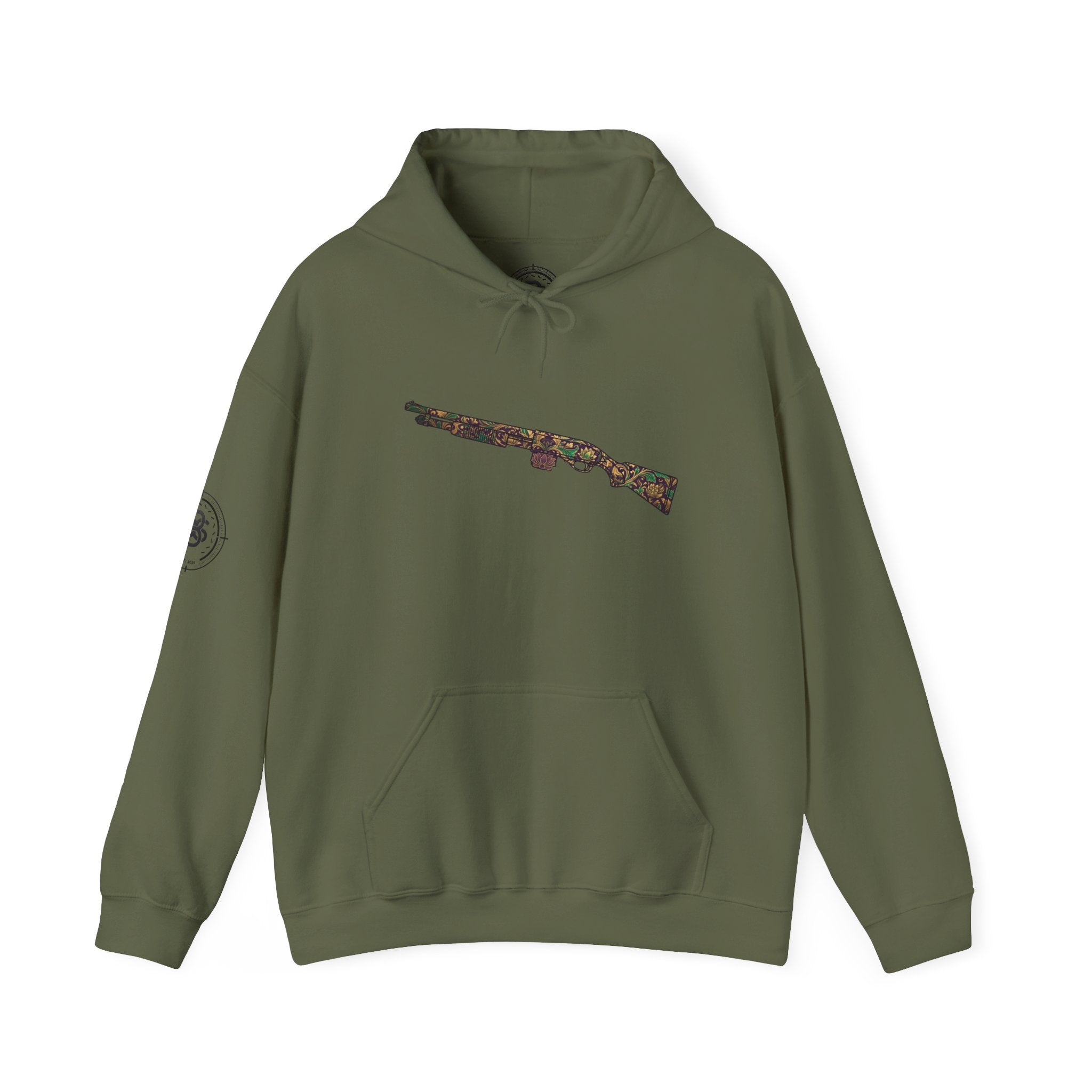 Floral Shotgun Hoodie-Vintage Gun Graphic