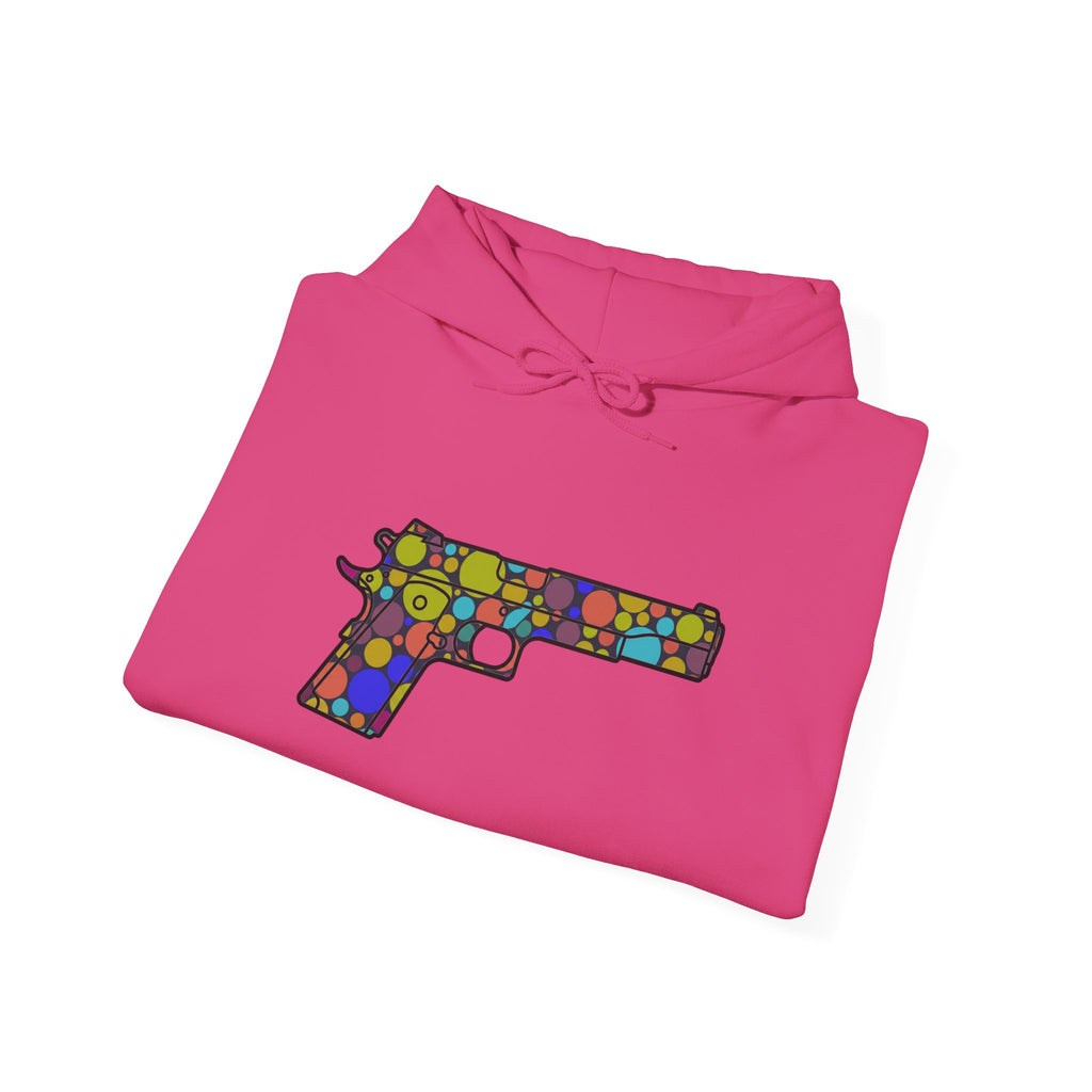 Dots Pistol Silhouette Hoodie — Colorful Mosaic Pistol Graphic Sweatshirt