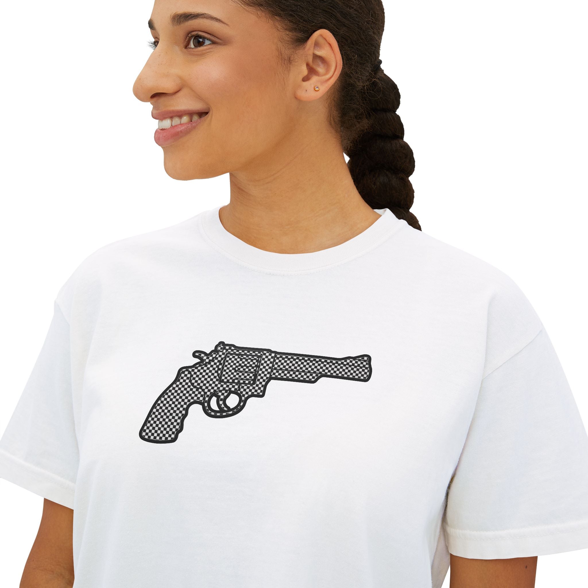 The Checker Collection- Revolver- Women's Boxy Tee