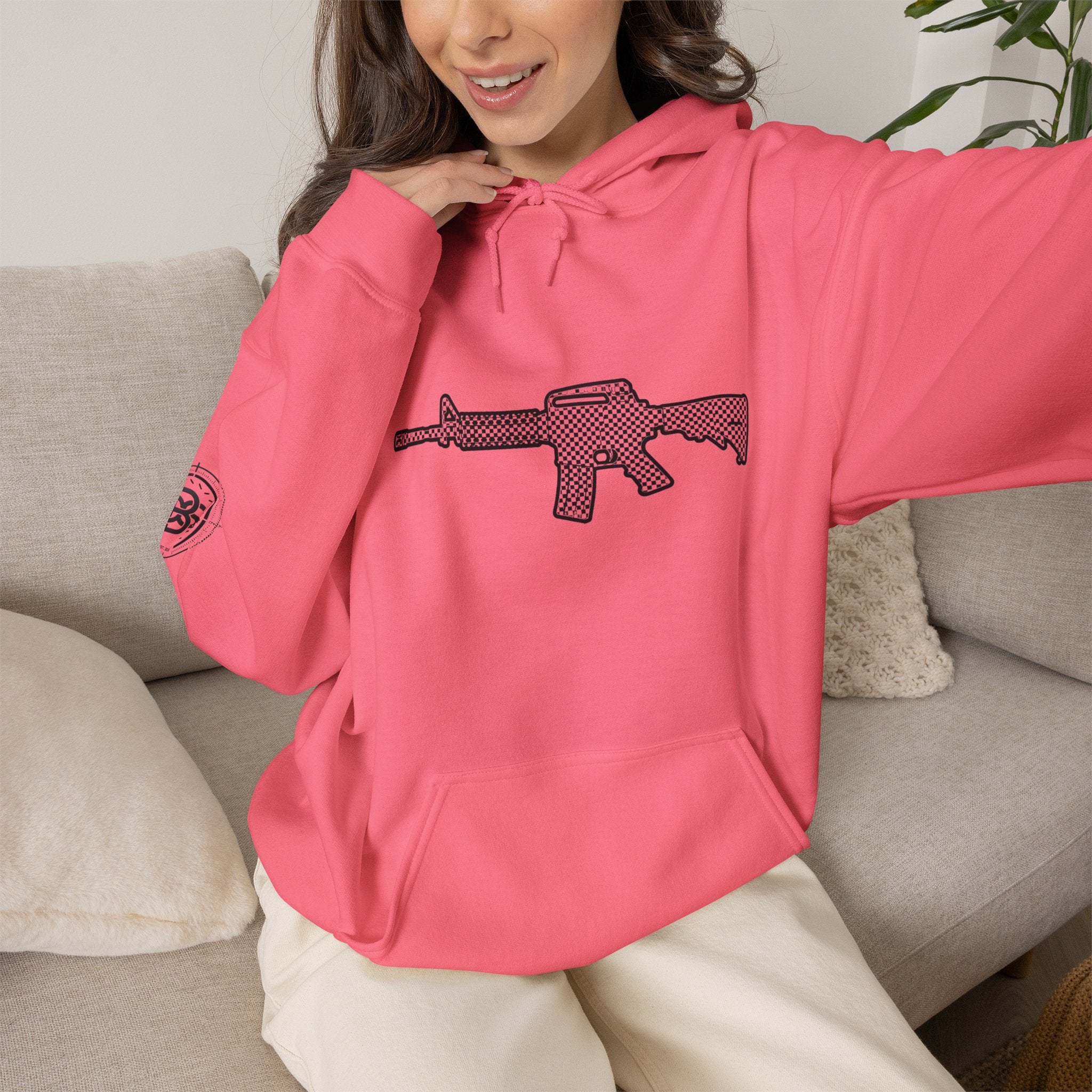 Checker Rifle Outline Graphic Hoodie