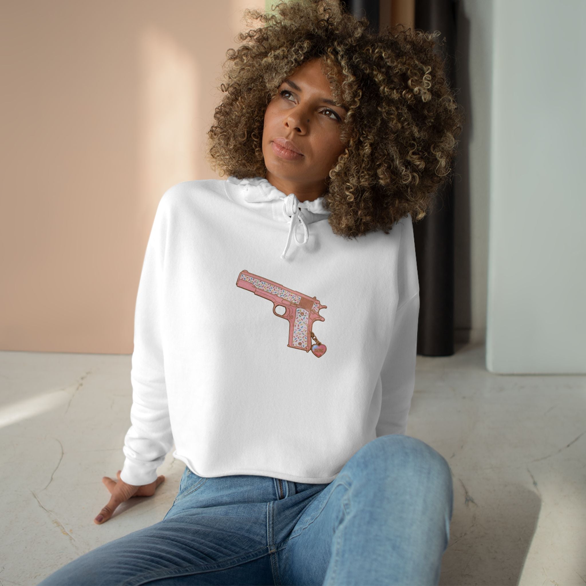 Large Pistol Crop Hoodie — Minimalist Feminine Streetwear