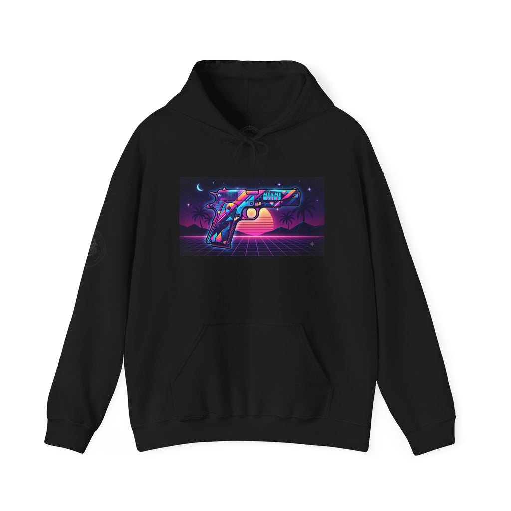 Retro 80's Pistol Sunset Hoodie — Neon Synthwave Vaporwave Graphic