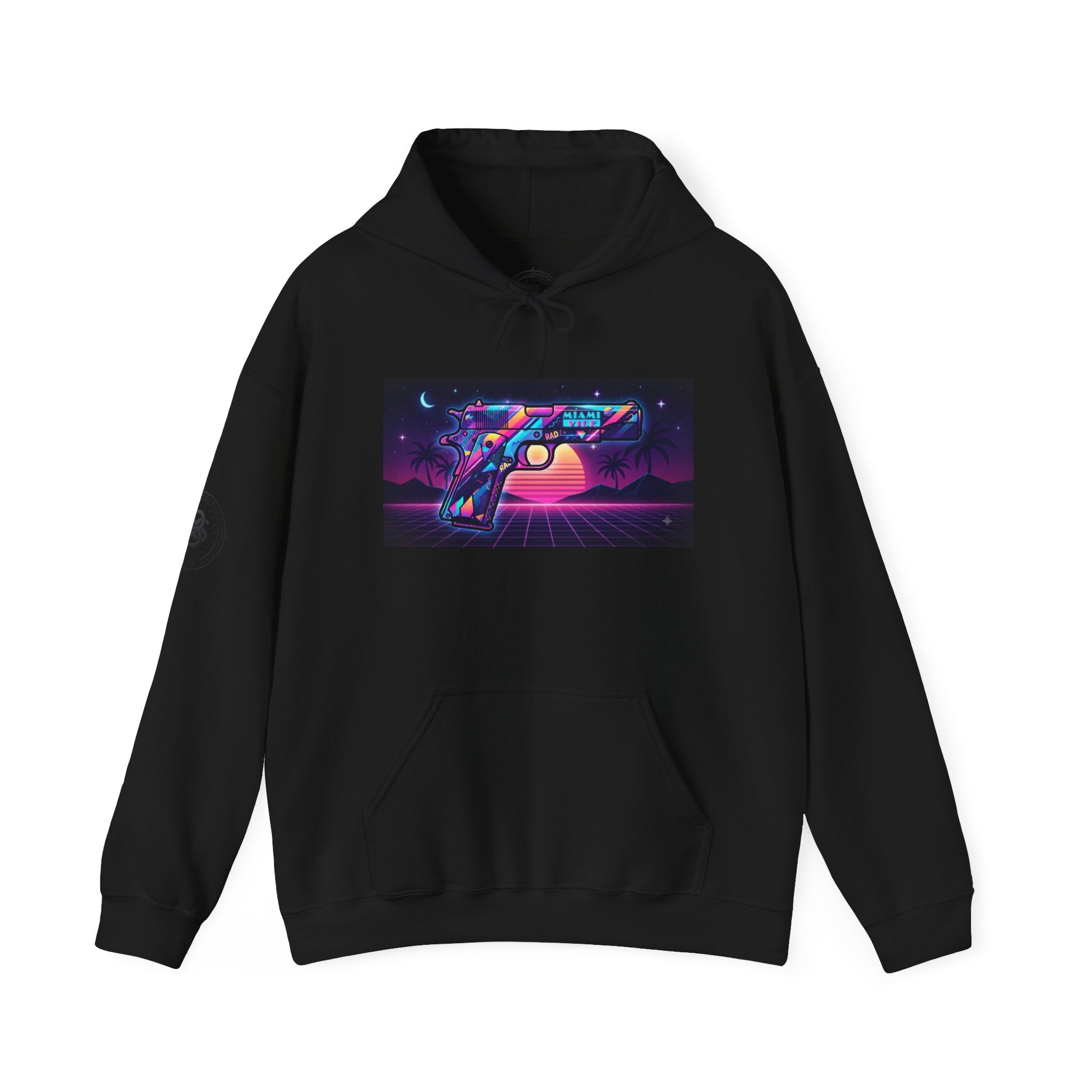 Retro 80's Pistol Sunset Hoodie — Neon Synthwave Vaporwave Graphic
