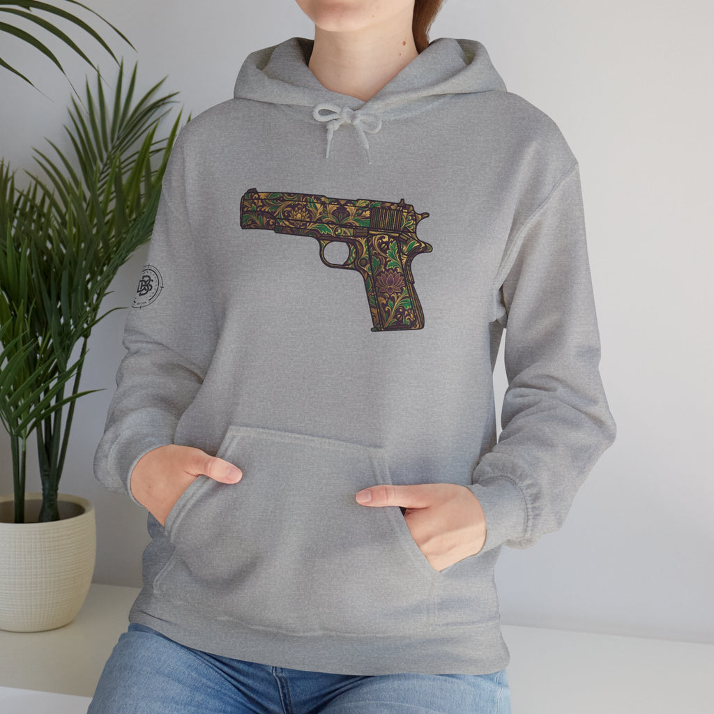 Floral Pistol Hoodie — Vintage Gun Graphic Hoodie