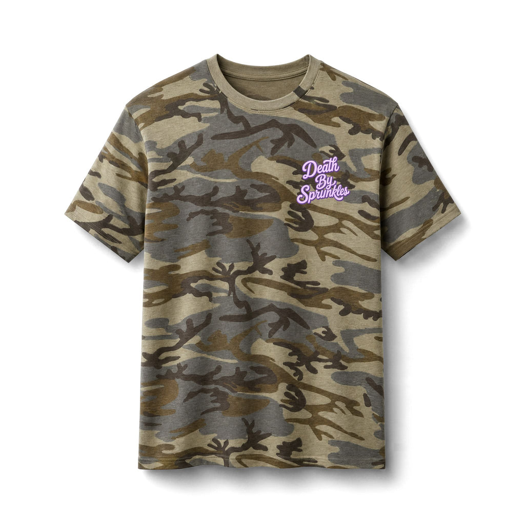 Camo Teddy Bears Tee – 'Death By Sprinkles' Graphic Cotton T-Shirt