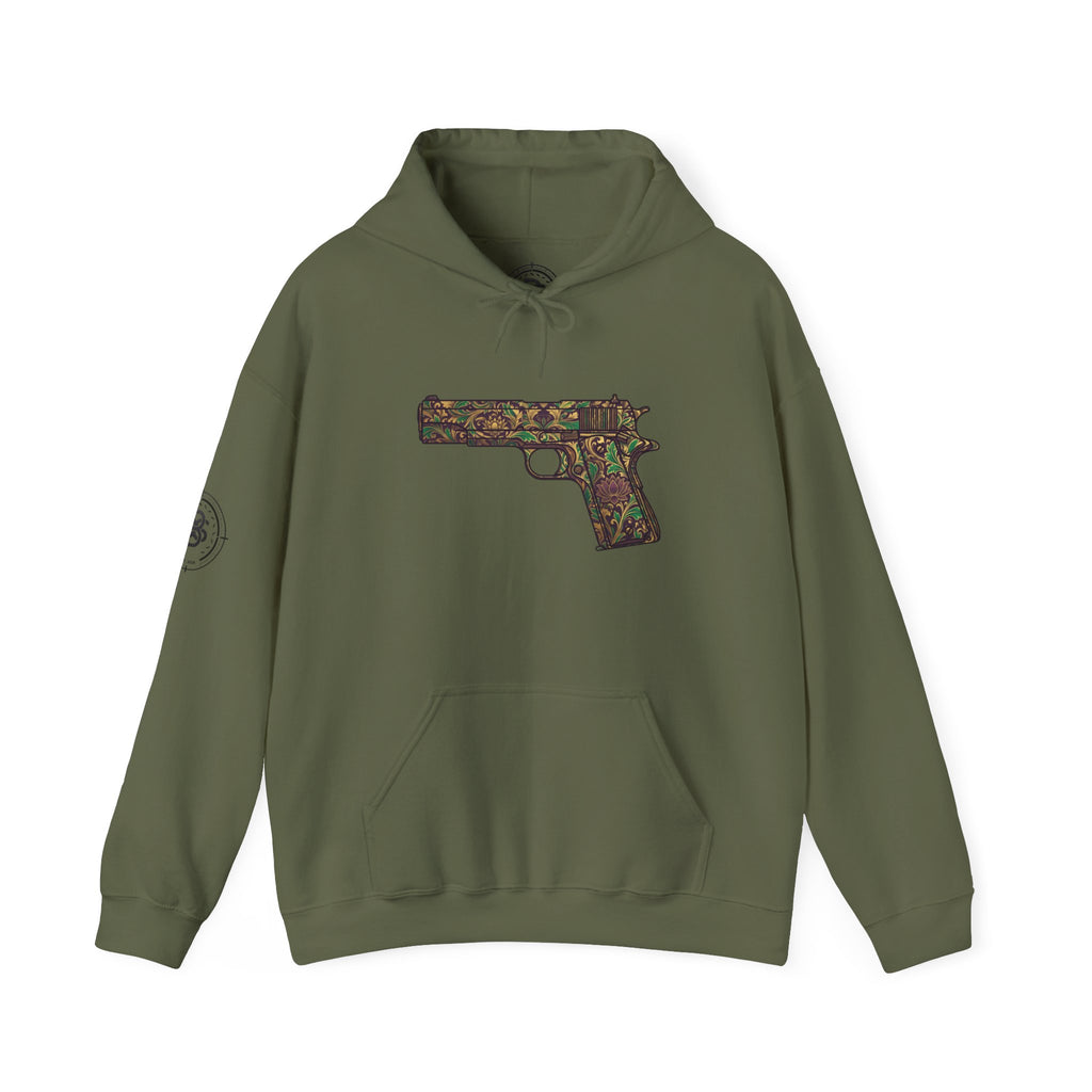 Floral Pistol Hoodie — Vintage Gun Graphic Hoodie