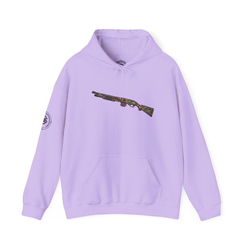 Floral Shotgun Hoodie-Vintage Gun Graphic