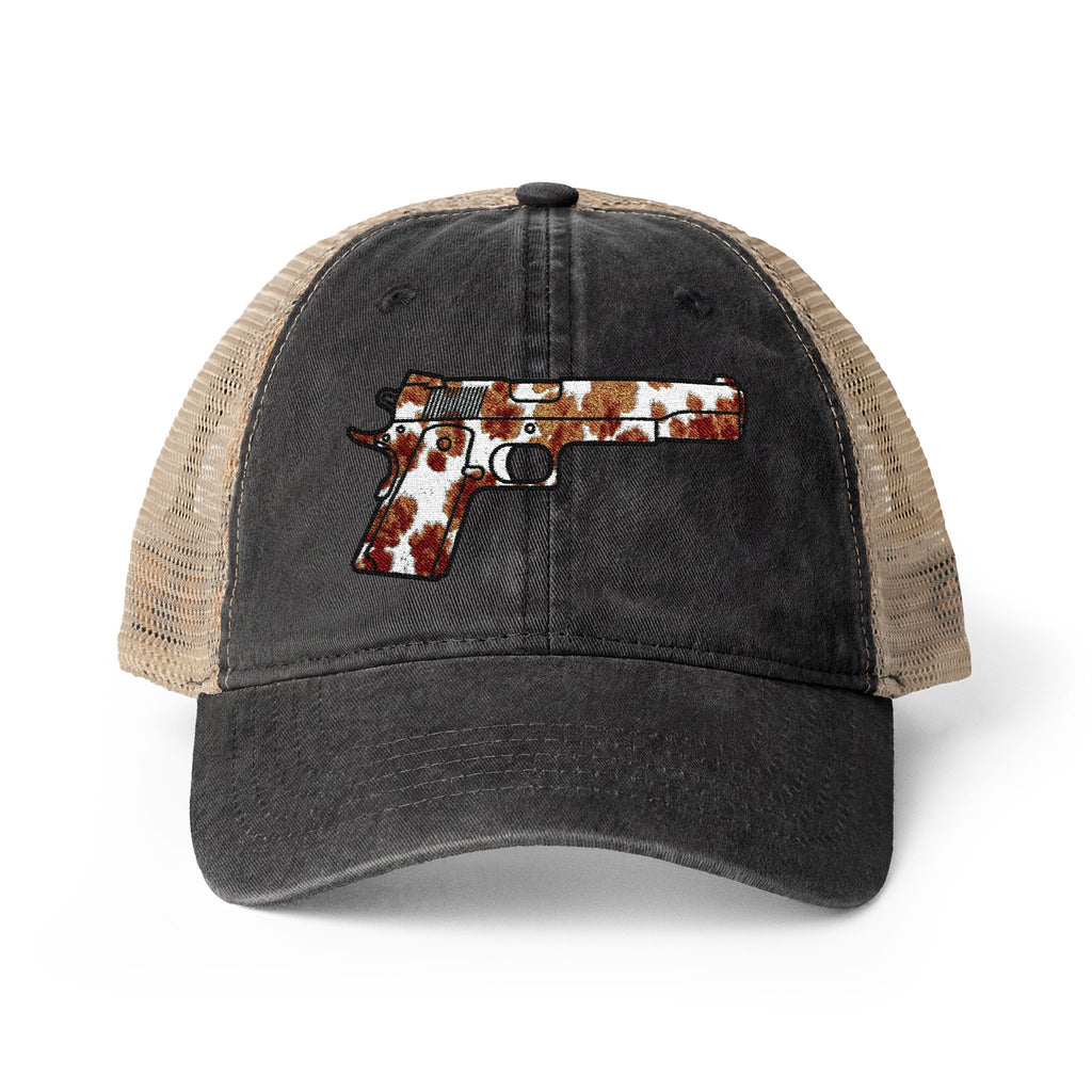 Cow Print Pistol Women's Washed Mesh-Back Cap