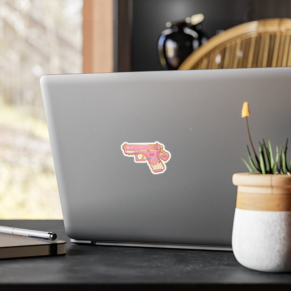 Pink Donut Sprinkle Gun Kiss-Cut Vinyl Sticker