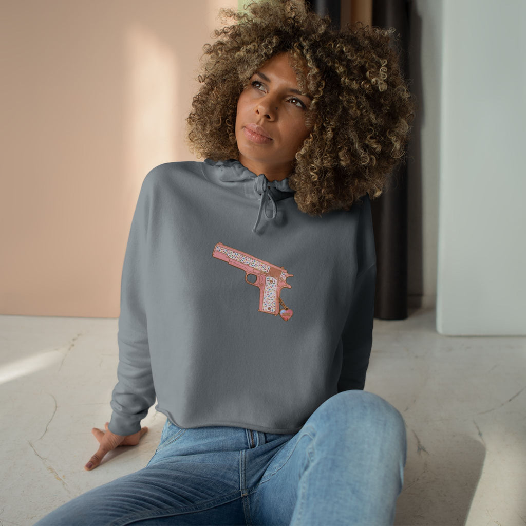 Large Pistol Crop Hoodie — Minimalist Feminine Streetwear
