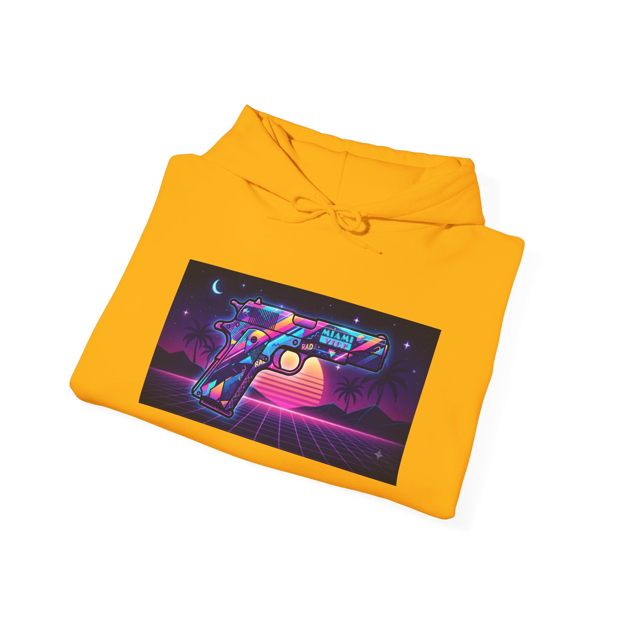Retro 80's Pistol Sunset Hoodie — Neon Synthwave Vaporwave Graphic